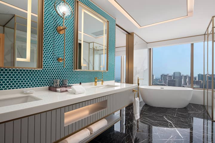 Guest room bath at the Wyndham Hangzhou Linping in Hangzhou, Other than US/Canada