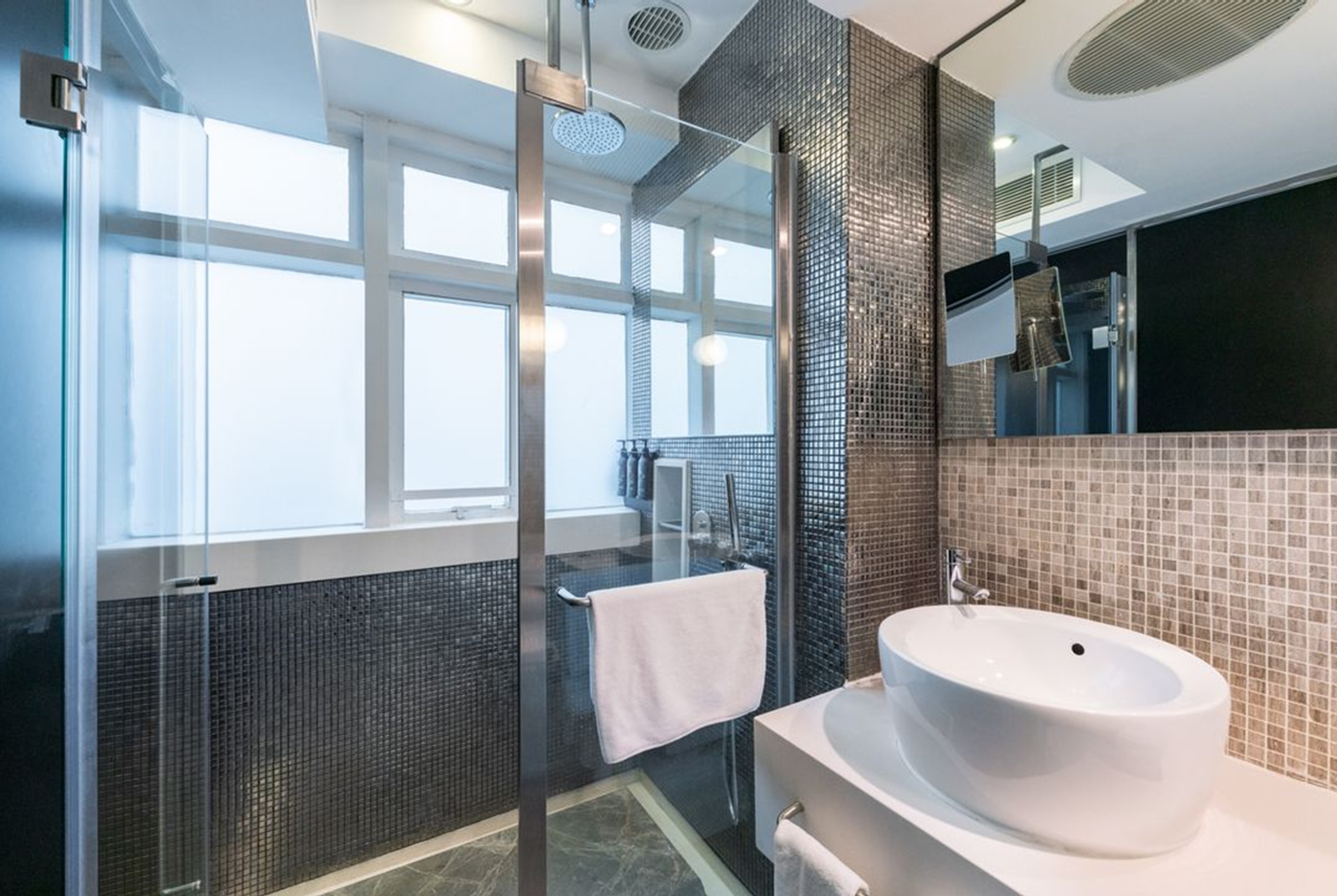 Guest room bath at the The Aberdeen by Ovolo, a Wyndham Hotel in Hong Kong, Other than US/Canada