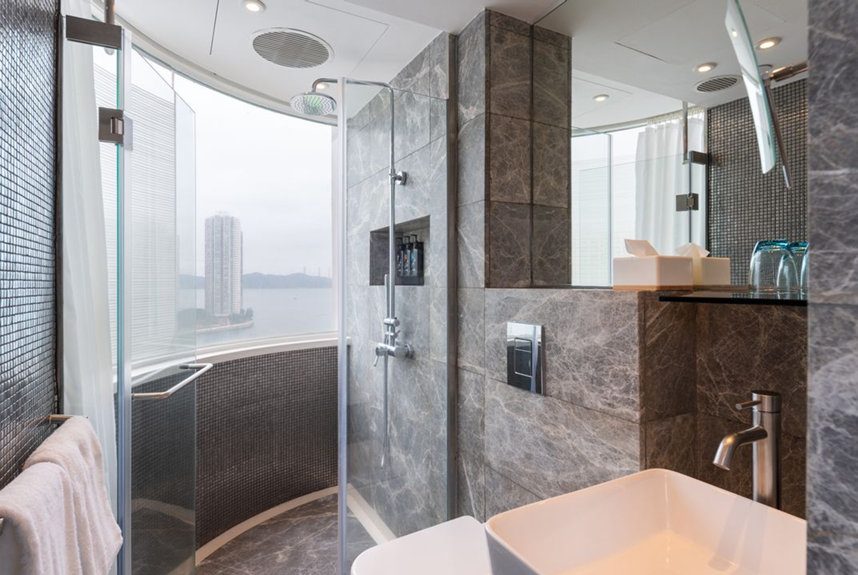 Guest room bath at the The Aberdeen by Ovolo, a Wyndham Hotel in Hong Kong, Other than US/Canada