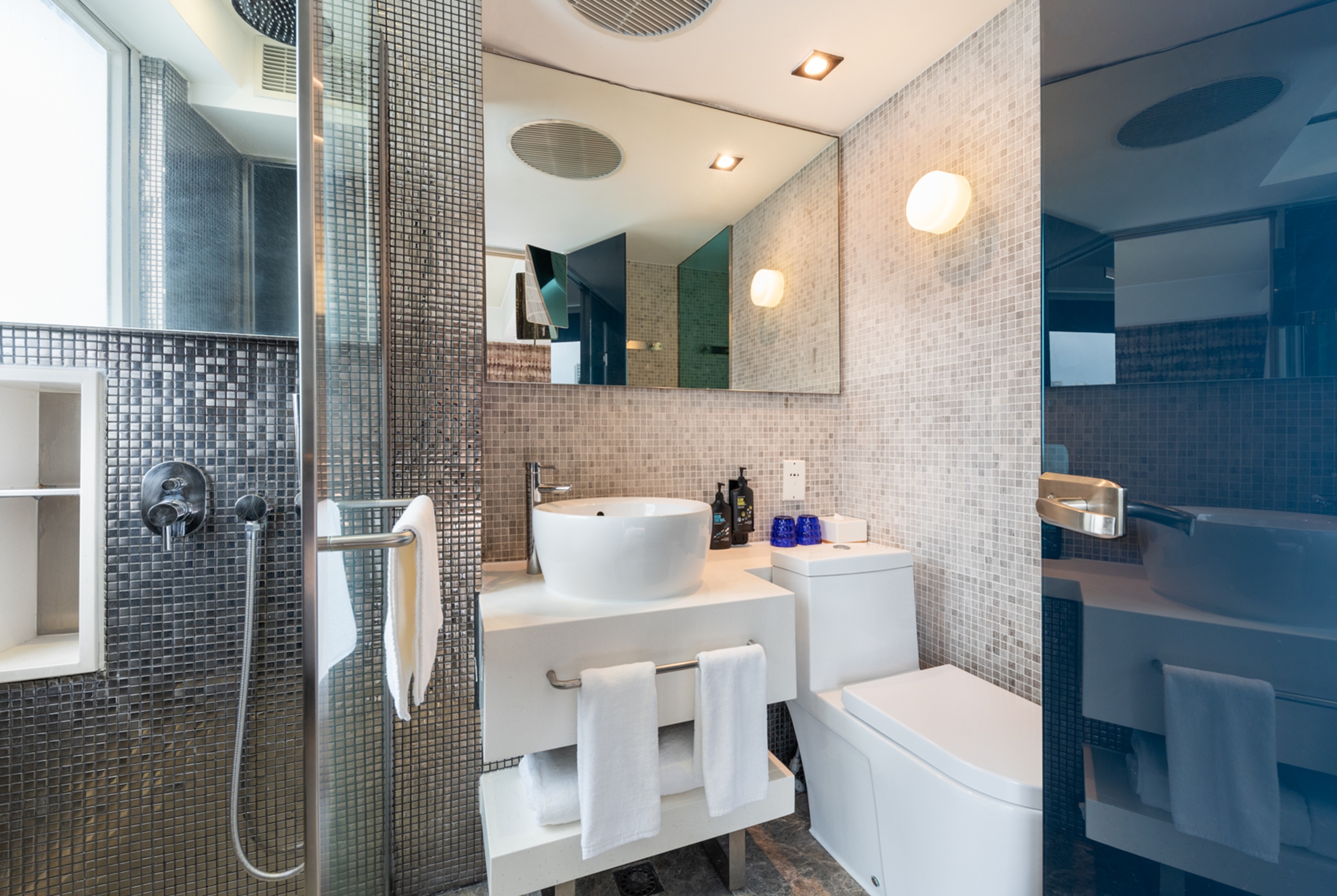 Guest room bath at the The Aberdeen by Ovolo, a Wyndham Hotel in Hong Kong, Other than US/Canada