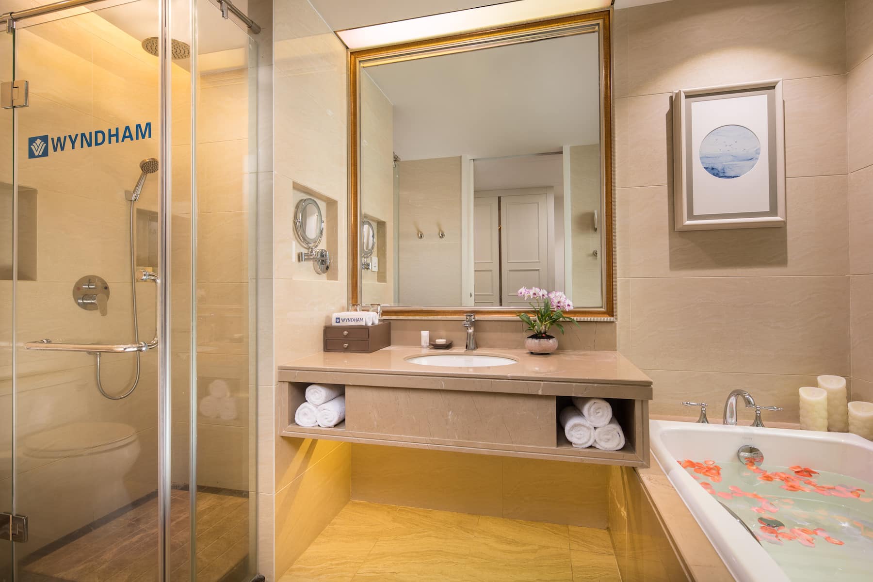 Guest room bath at the Wyndham Hainan Clearwater Bay Resort in Lingshui, Other than US/Canada