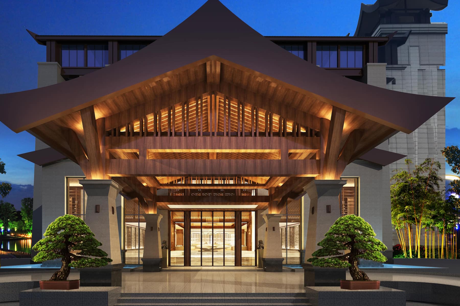 Exterior Night Image of Wyndham Xinyi Lotus Lake hotel in Maoming, Other than US/Canada