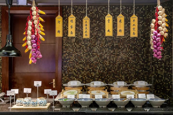 Wyndham Shanghai Hongqiao restaurant breakfast area close up in Shanghai, Other than US/Canada