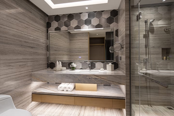 Guest room bath at the Wyndham Shanghai Pudong in Shanghai, Other than US/Canada