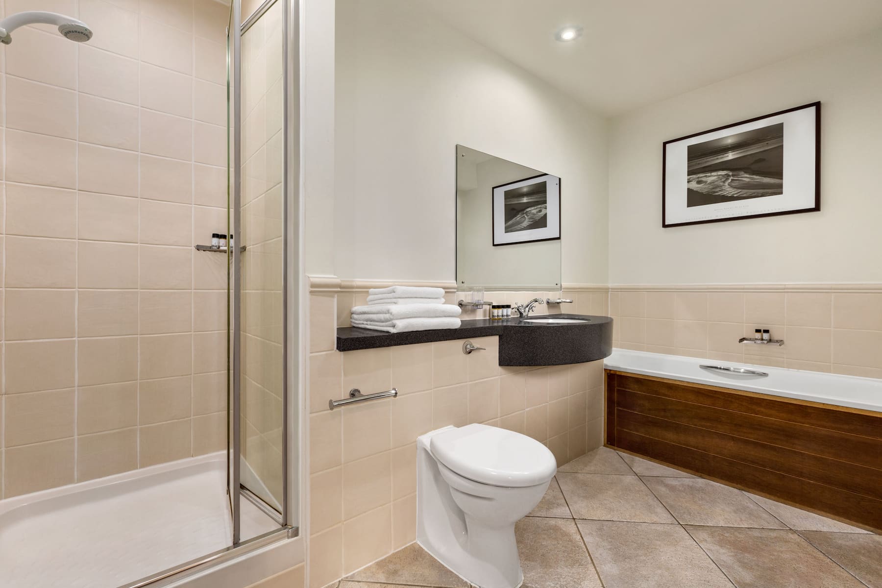 Guest room bath at the Wyndham Duchally Country Estate in Auchterarder, Other than US/Canada