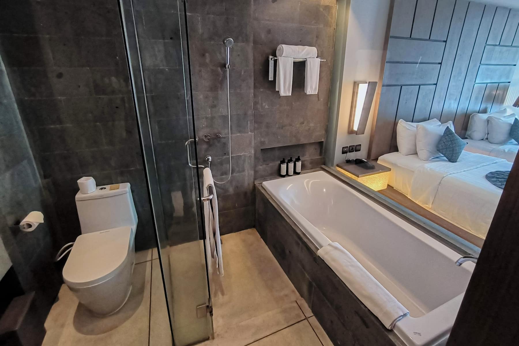 Guest room bath at the Wyndham Tamansari Jivva Resort Bali in Bali, Other than US/Canada