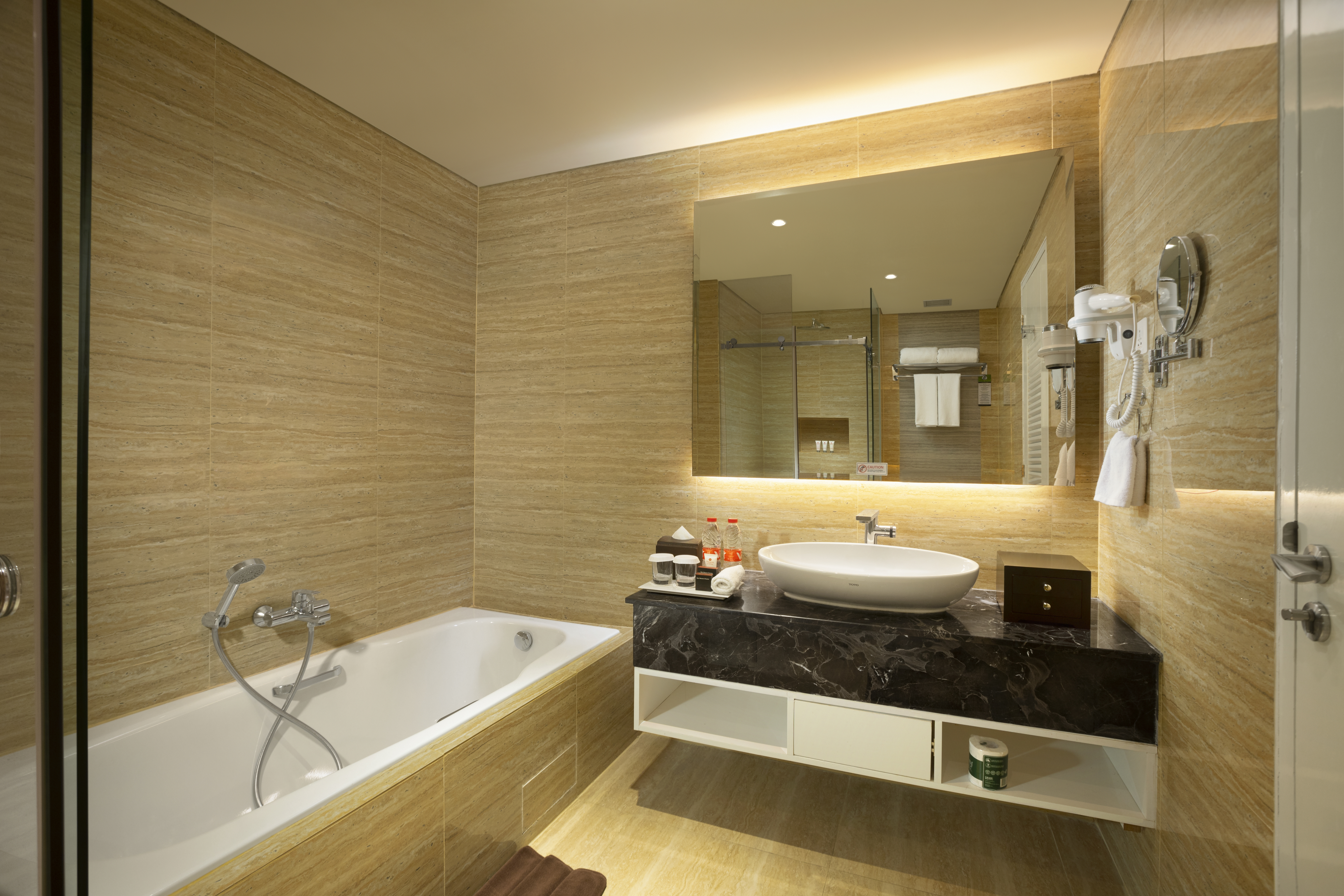 Guest room bath at the Wyndham Panbil Batam in Batam, Other than US/Canada