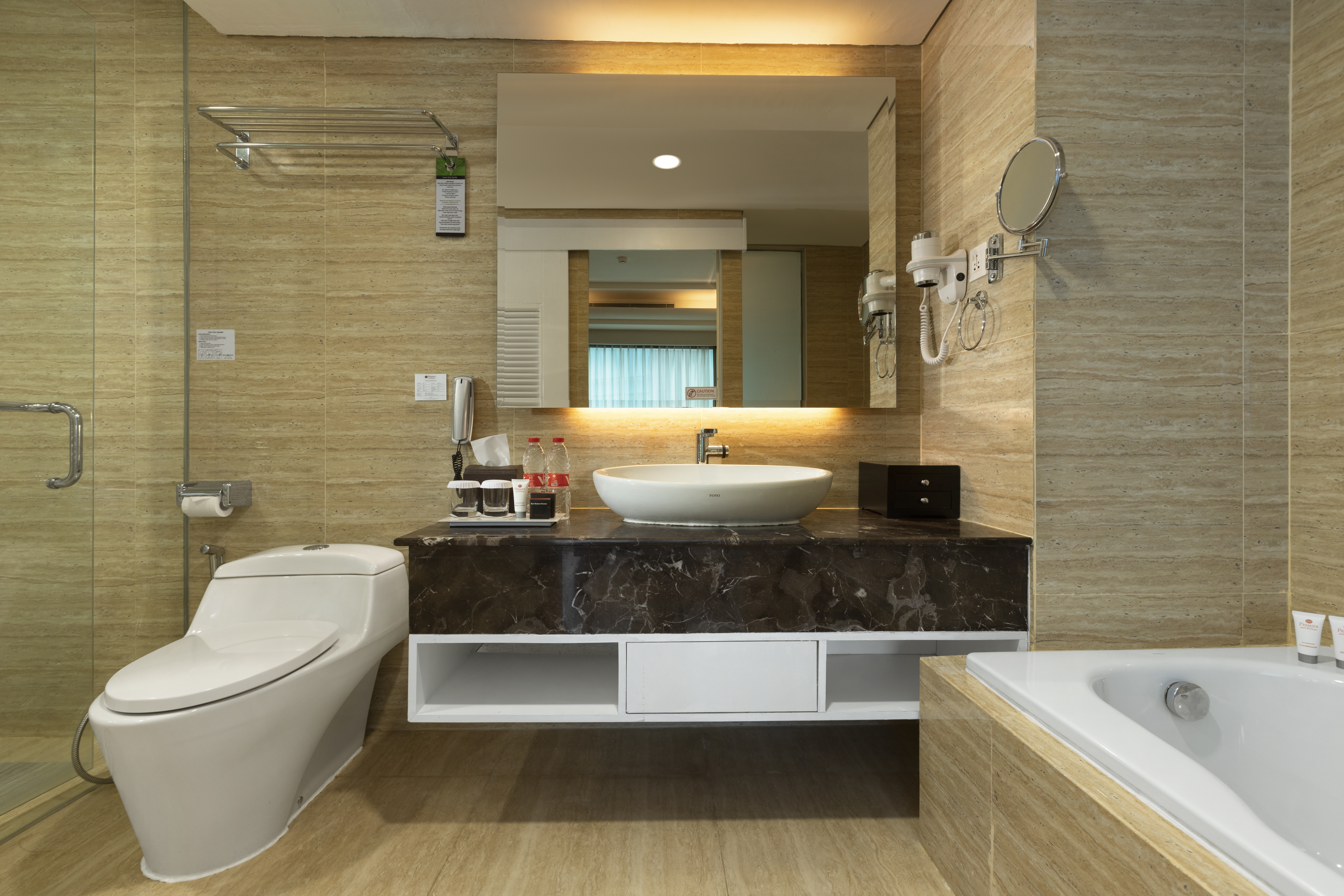 Guest room bath at the Wyndham Panbil Batam in Batam, Other than US/Canada