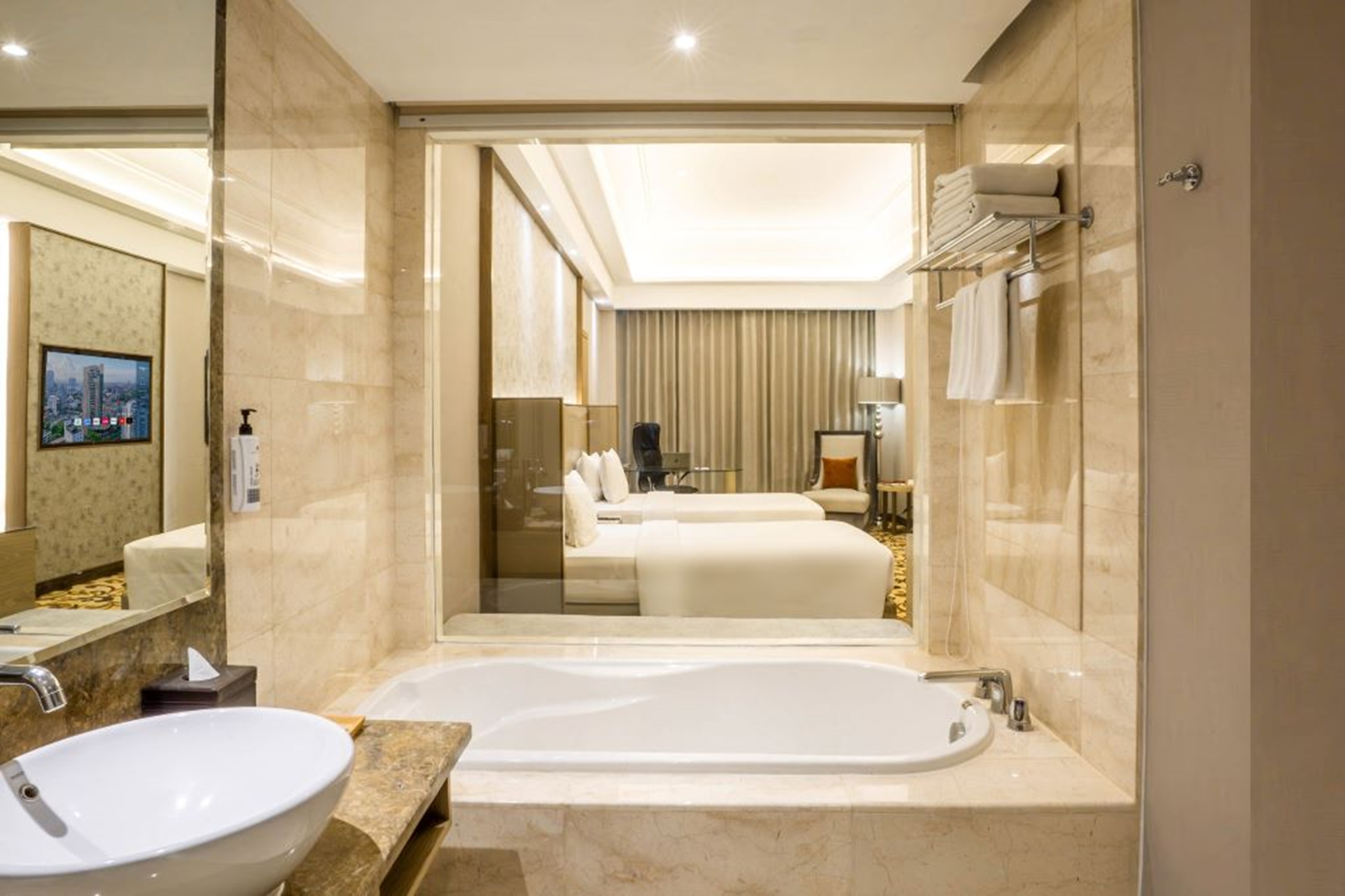 Guest room bath at the Wyndham Surabaya City Centre in Surabaya, Other than US/Canada