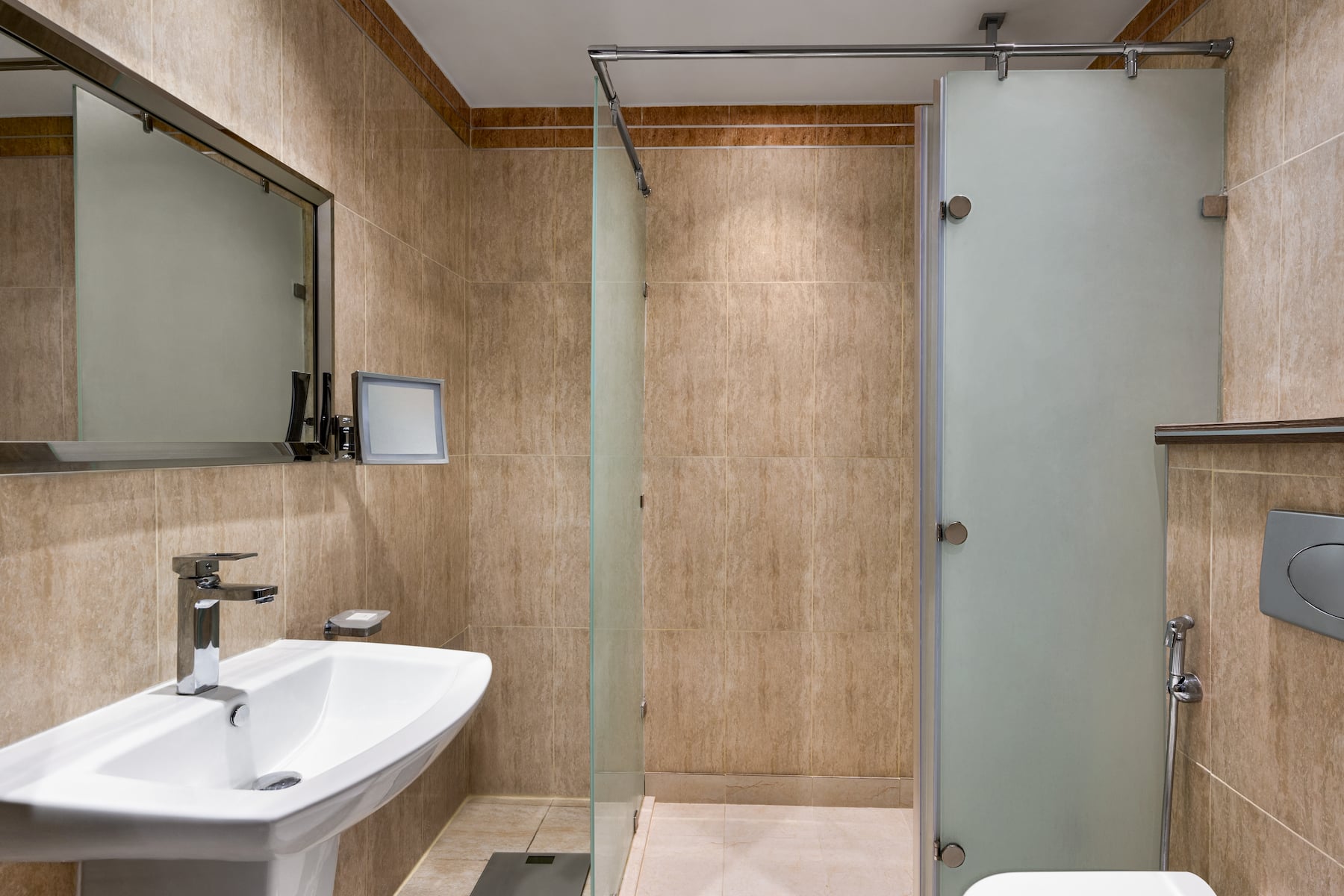 Guest room bath at the Wyndham Doha West Bay in Doha, Other than US/Canada