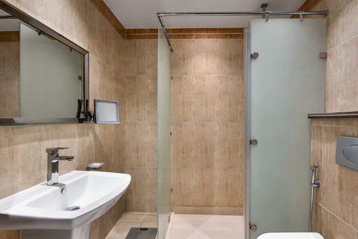 Guest room bath at the Wyndham Doha West Bay in Doha, Other than US/Canada
