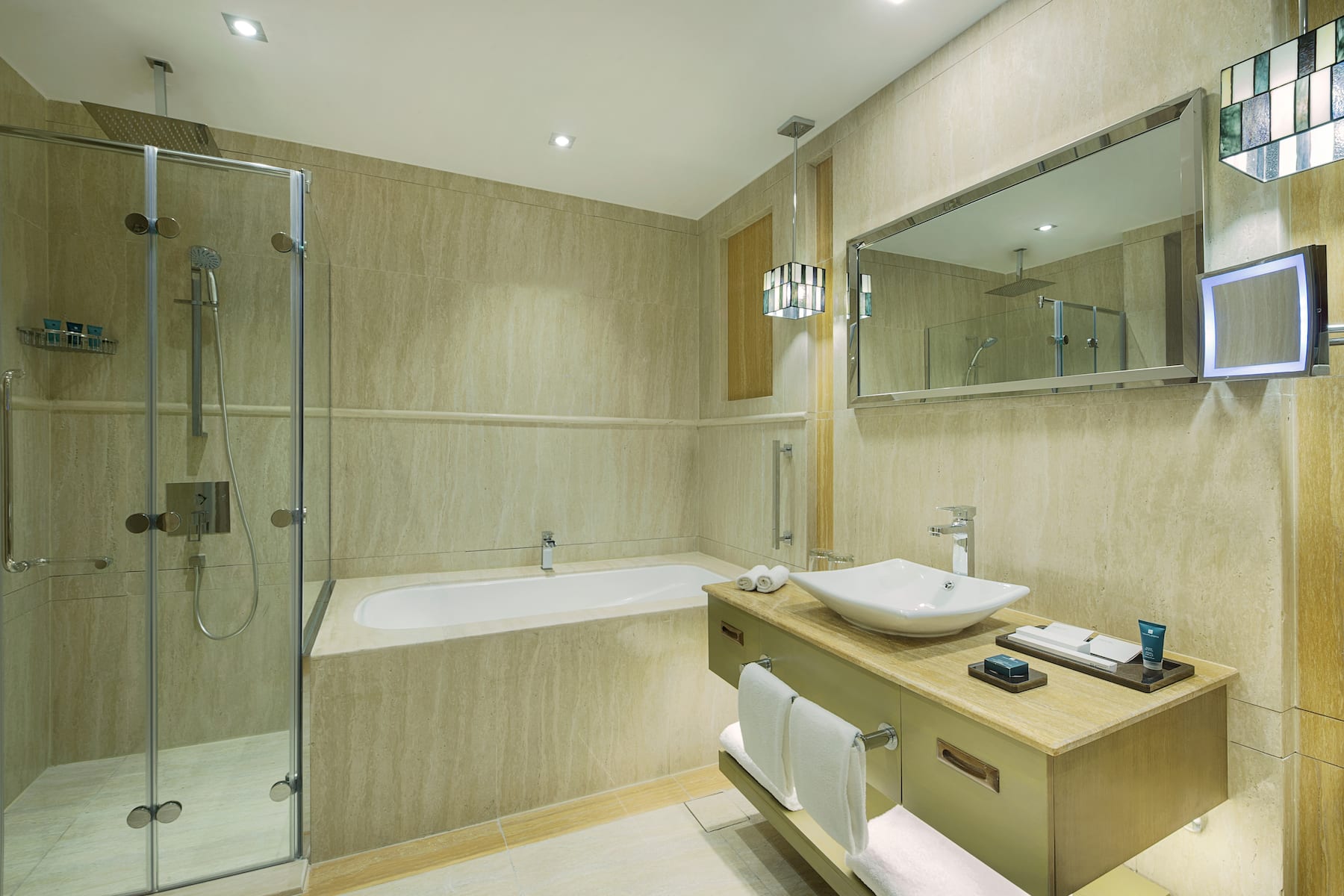 Guest room bath at the Wyndham Doha West Bay in Doha, Other than US/Canada