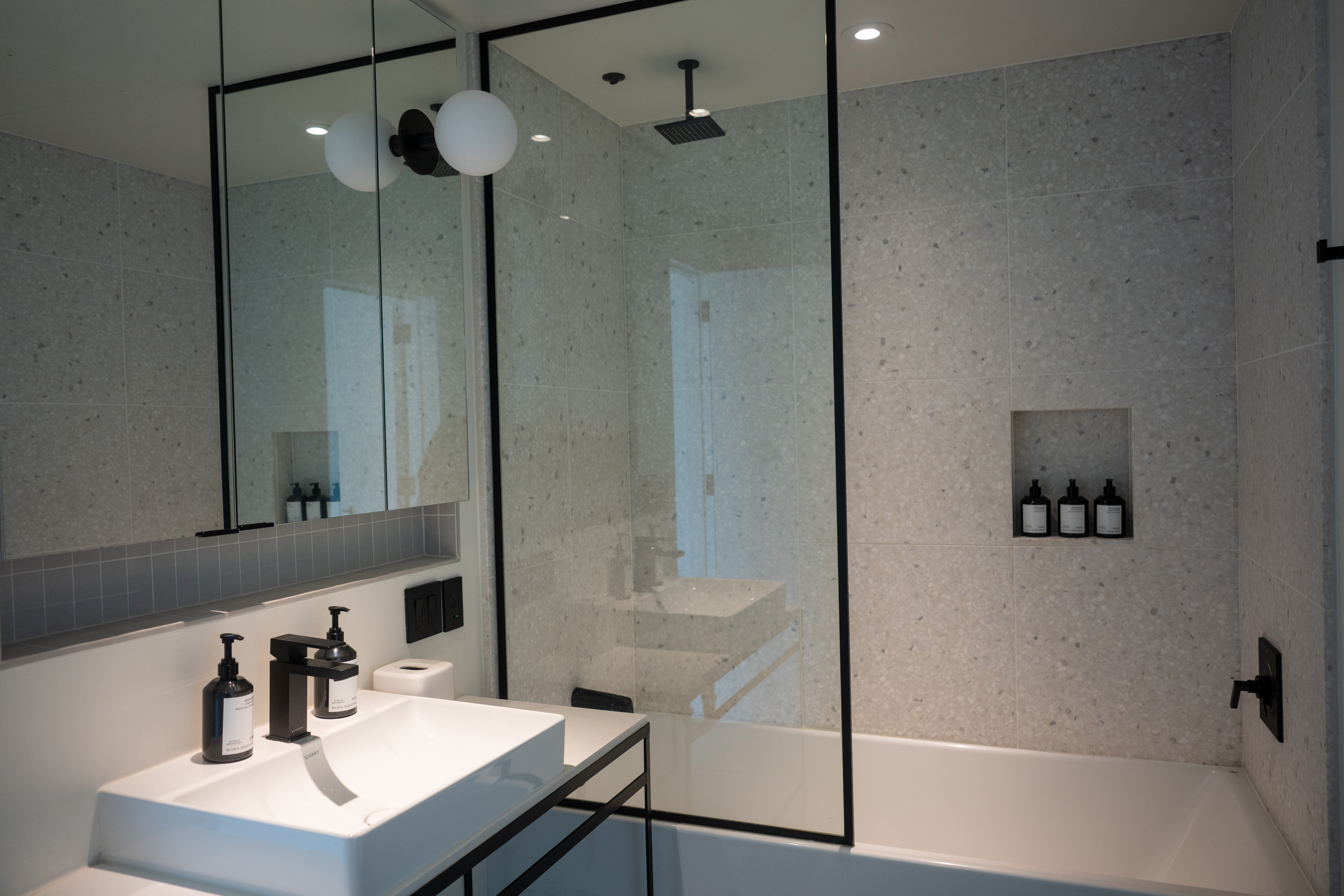 Guest room bath at the Reside Craftsman Los Angeles, a Wyndham Residence in Los Angeles, California