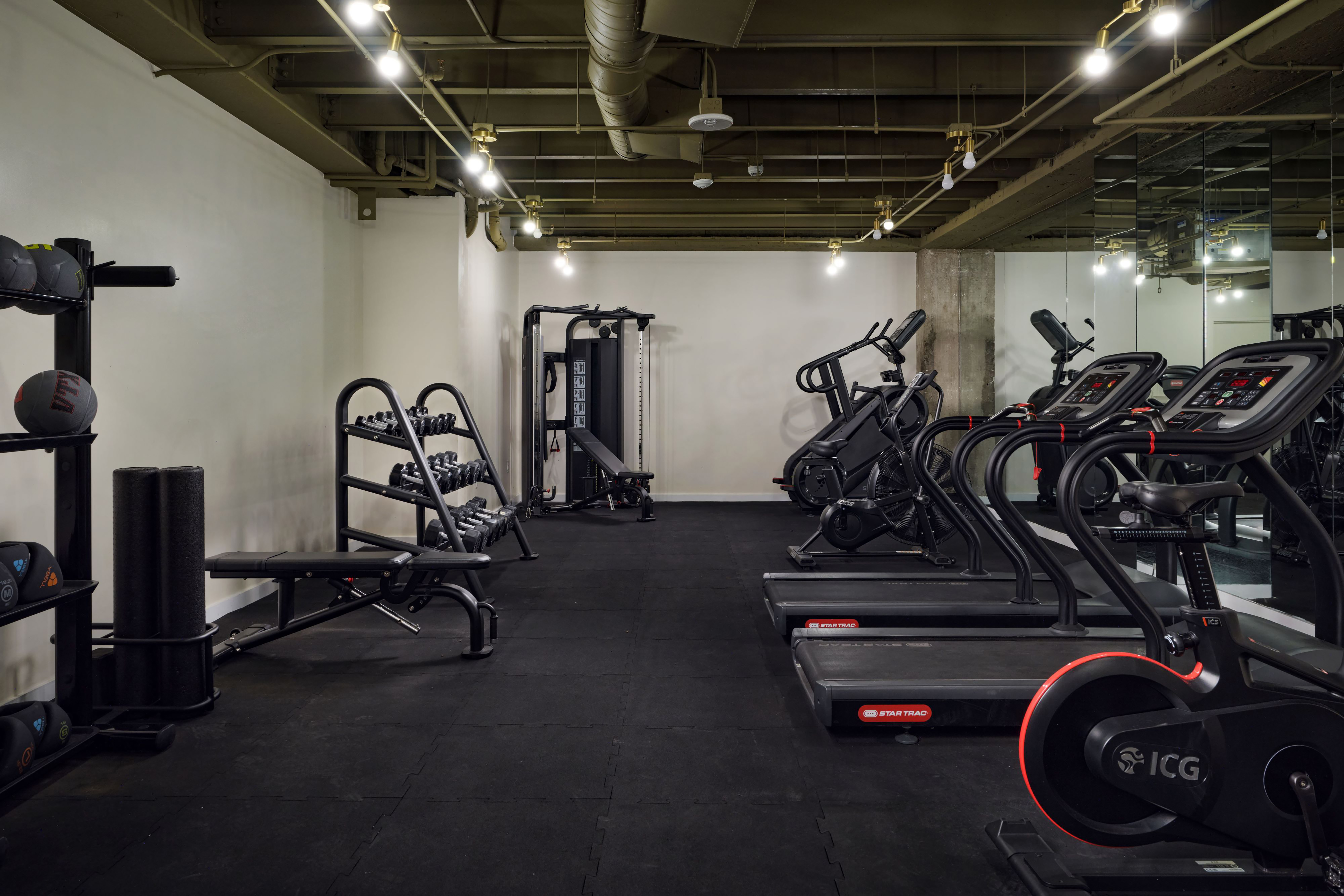 Fitness room at The Winfield Lofts, a Wyndham Hotel in Los Angeles, California