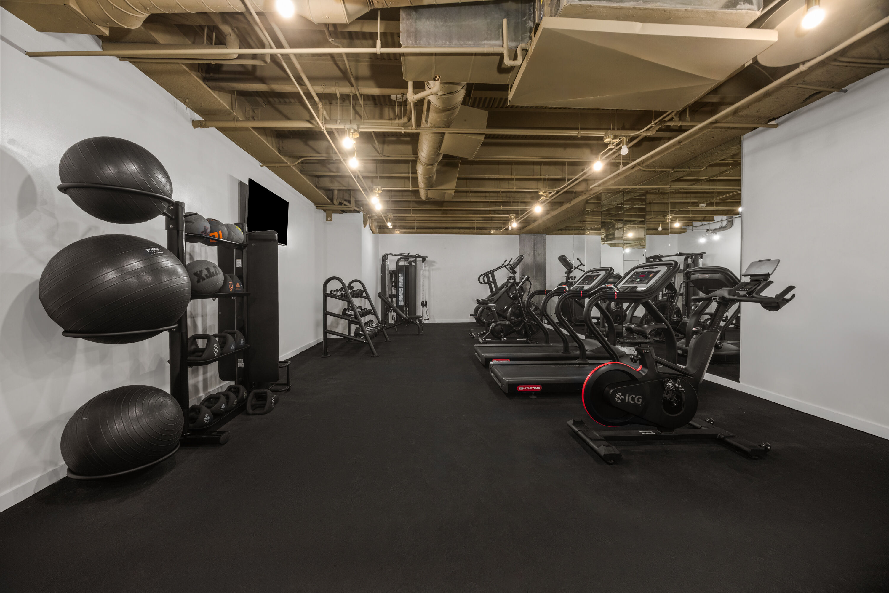 Fitness room at The Winfield Lofts, a Wyndham Hotel in Los Angeles, California