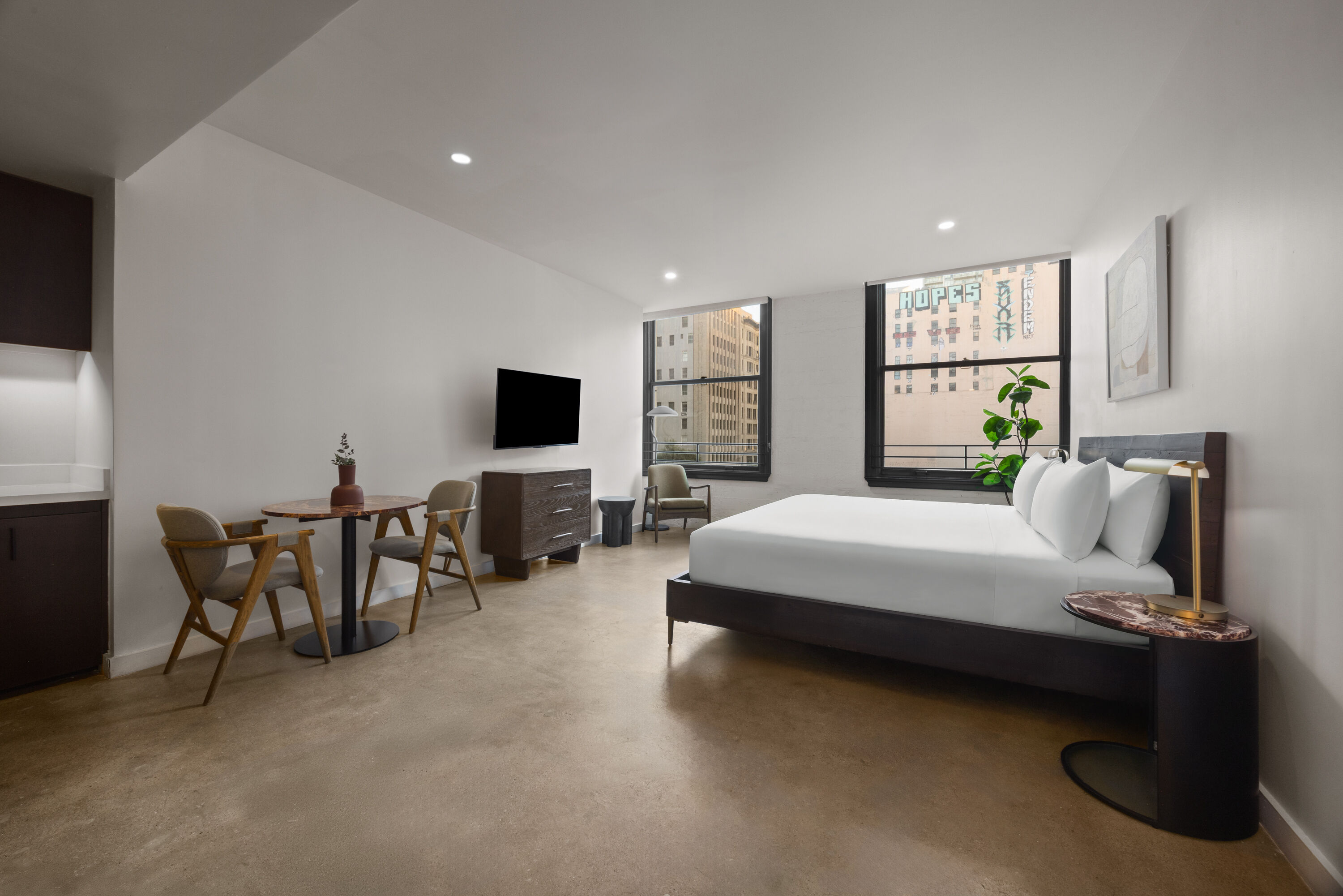 Guest room at the The Winfield Lofts, a Wyndham Hotel in Los Angeles, California