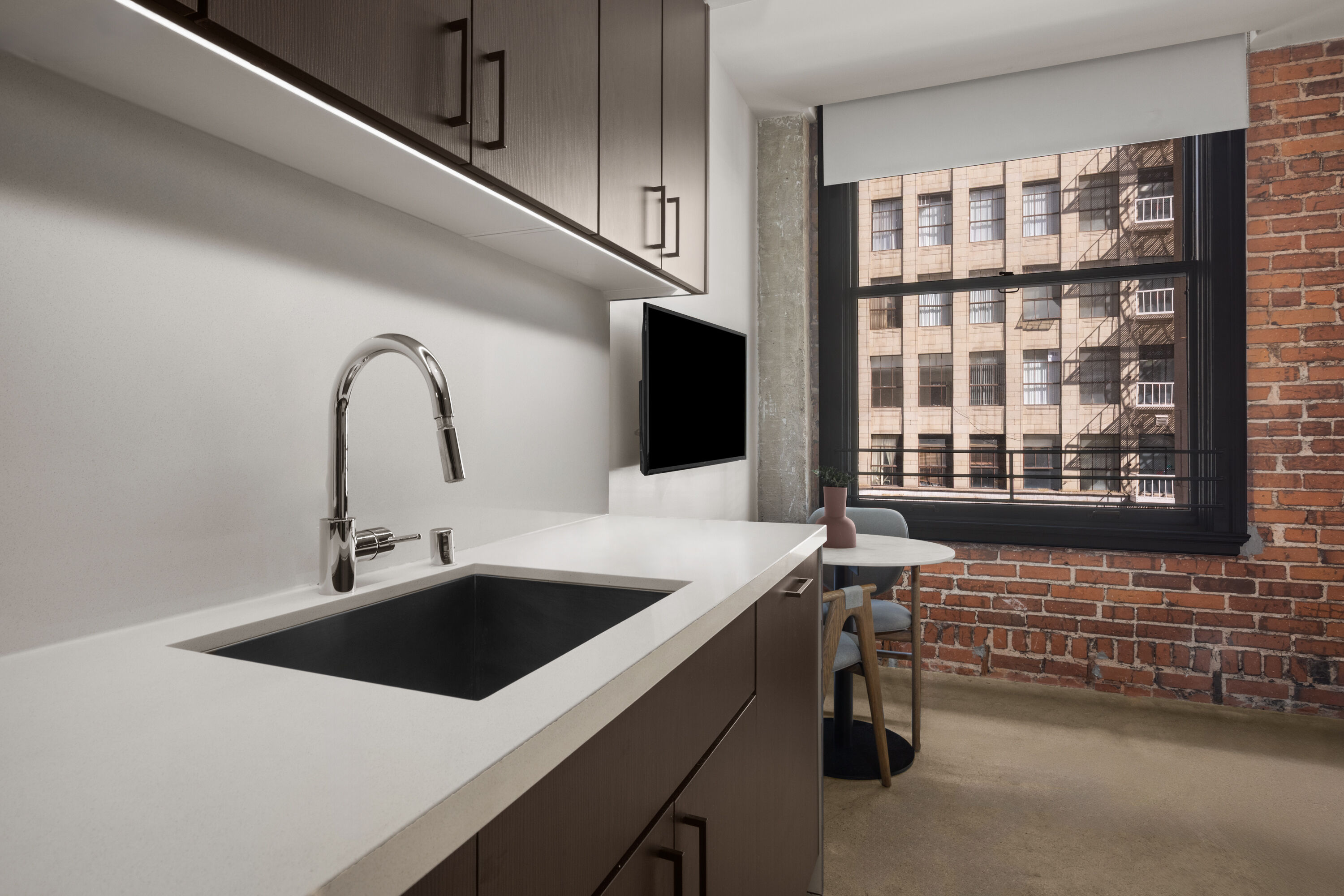 Guest room at the The Winfield Lofts, a Wyndham Hotel in Los Angeles, California