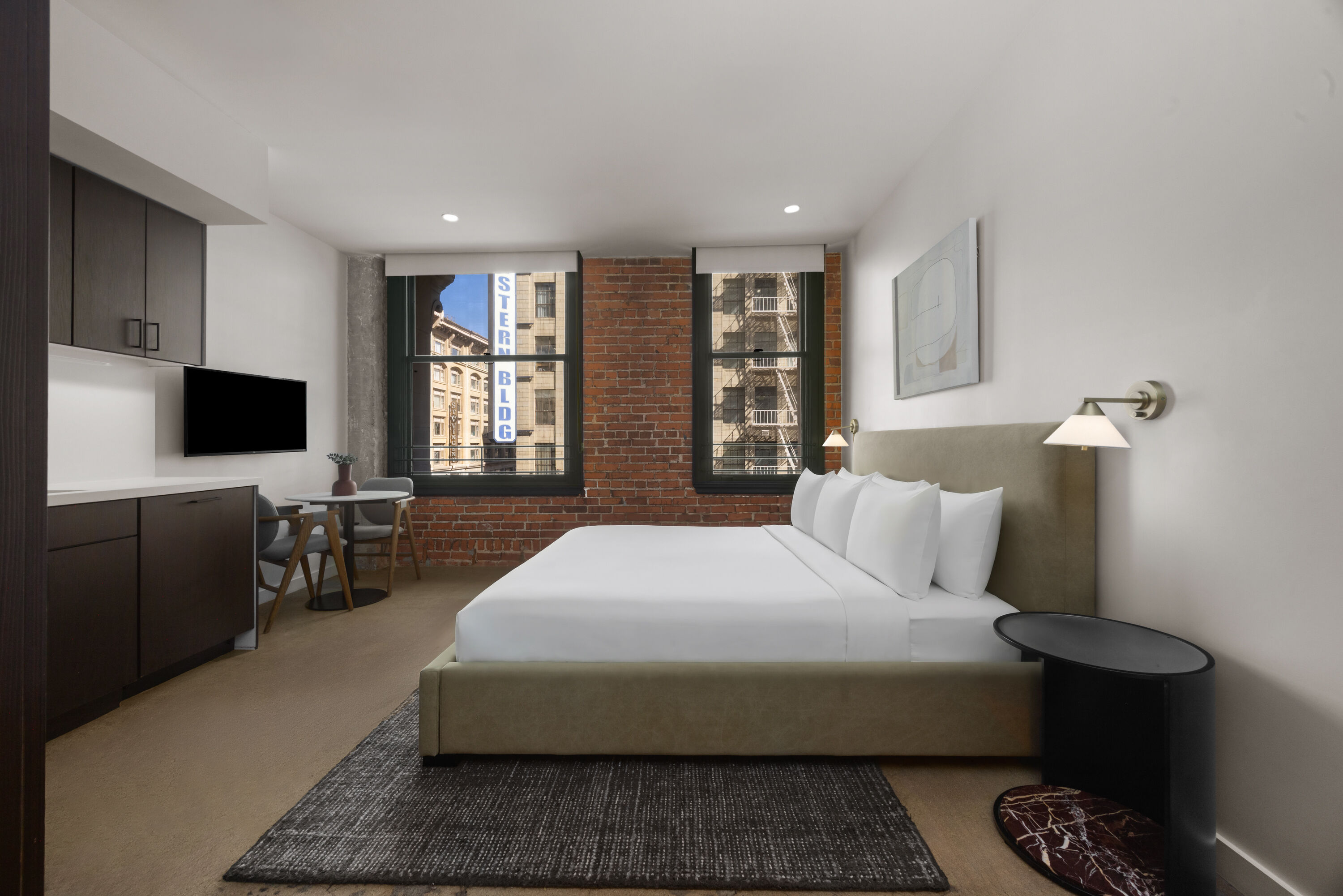 Guest room at the The Winfield Lofts, a Wyndham Hotel in Los Angeles, California
