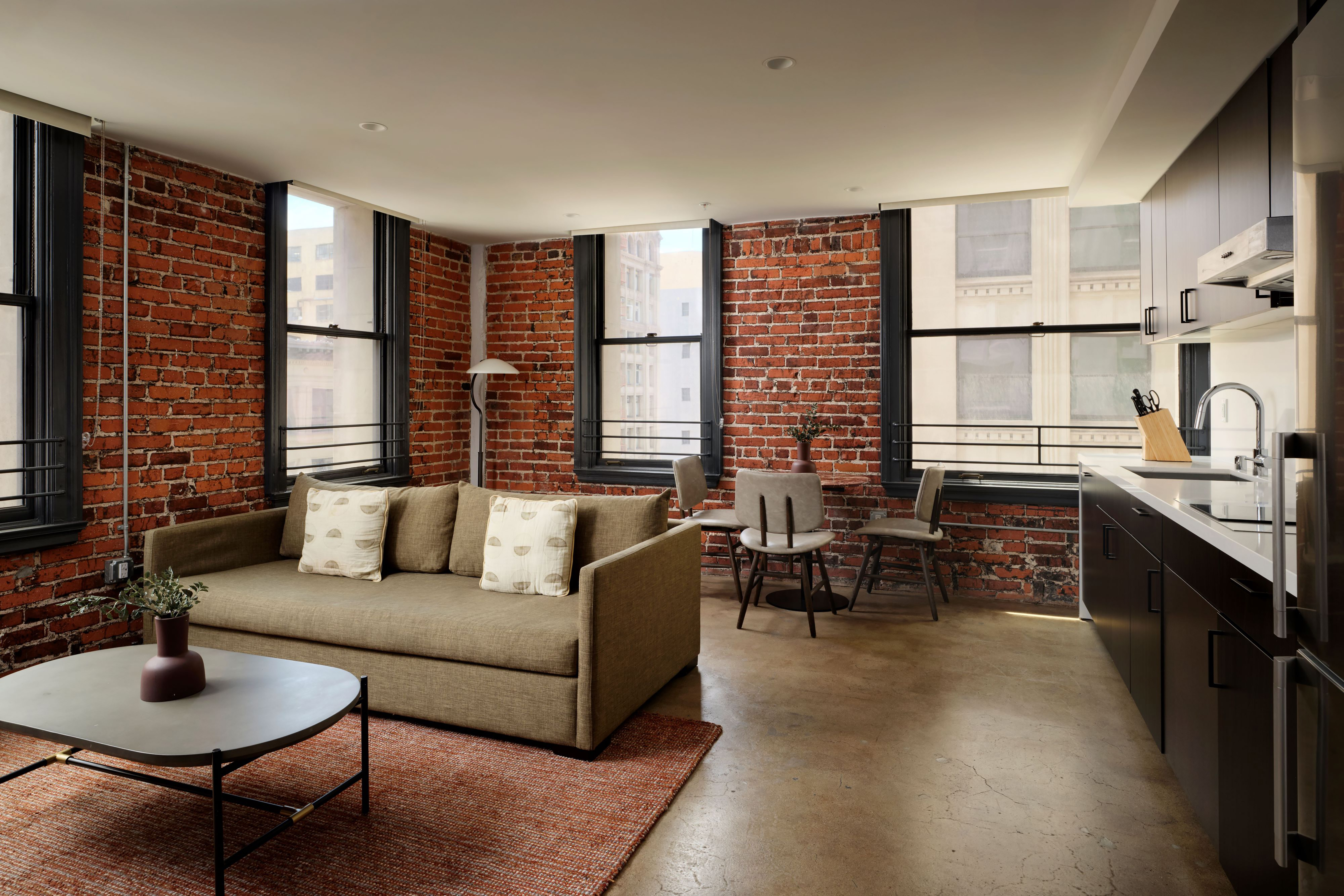 Guest room at the The Winfield Lofts, a Wyndham Hotel in Los Angeles, California