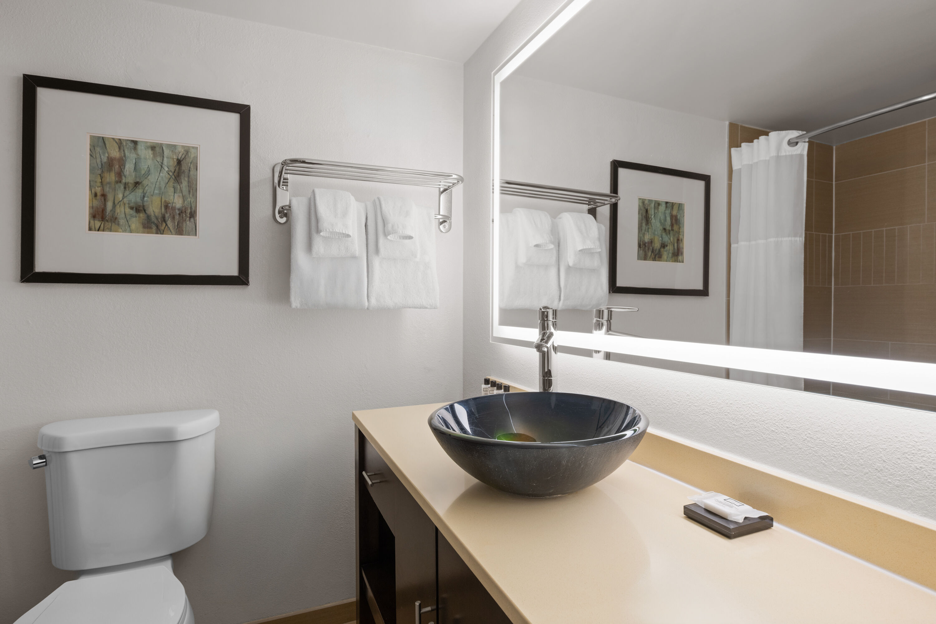 Guest room bath at the Wyndham Sacramento in Sacramento, California