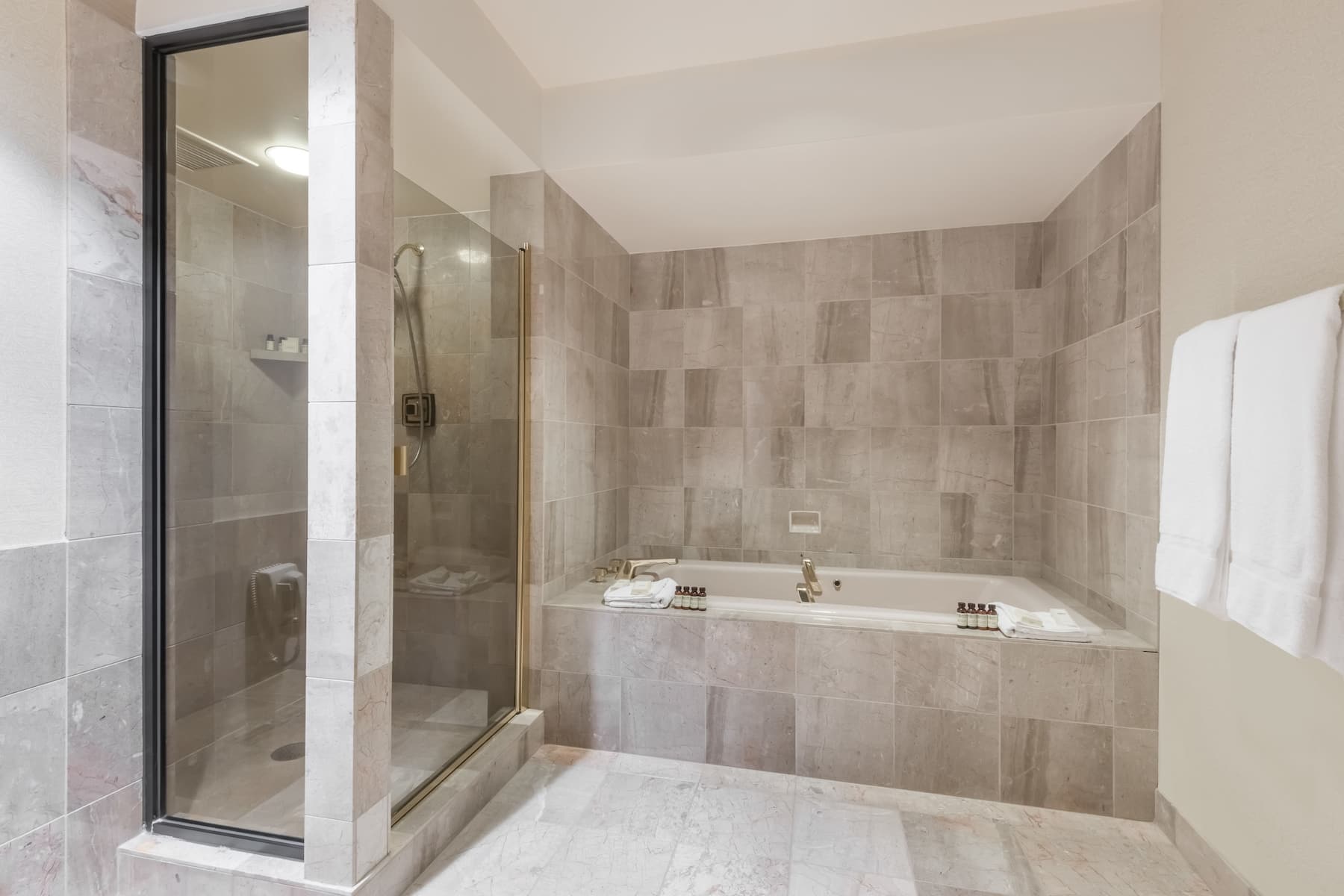 Guest room bath at the The Antlers, a Wyndham Hotel in Colorado Springs, Colorado