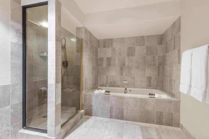 Guest room bath at the The Antlers, a Wyndham Hotel in Colorado Springs, Colorado