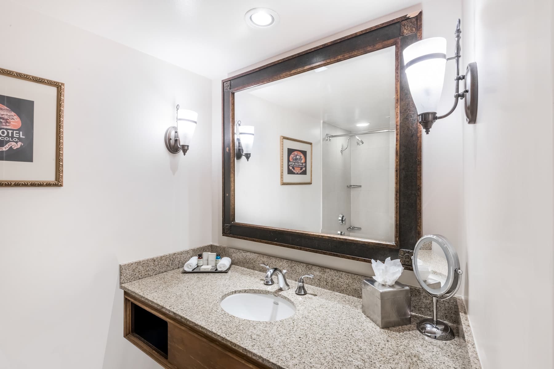 Guest room bath at the The Antlers, a Wyndham Hotel in Colorado Springs, Colorado
