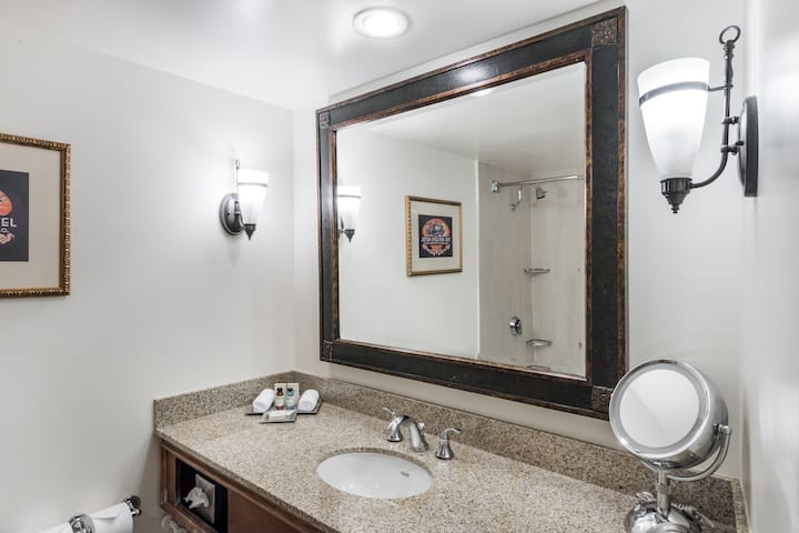 Guest room bath at the The Antlers, a Wyndham Hotel in Colorado Springs, Colorado
