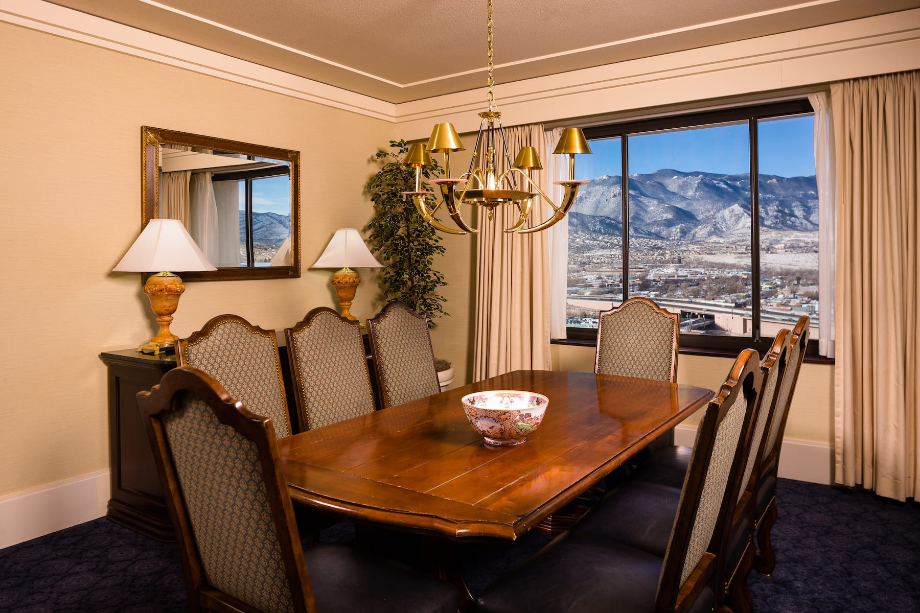 The Antlers, a Wyndham Hotel suite dining area in Colorado Springs, Colorado
