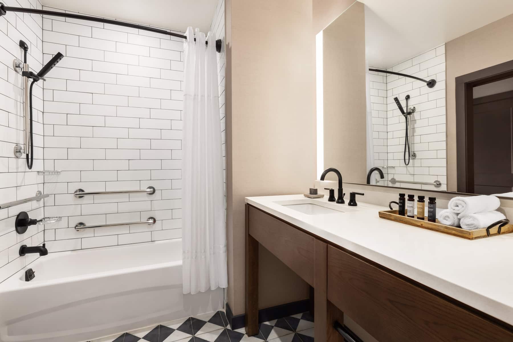 Guest room bath at the Origin Red Rocks, a Wyndham Hotel in Golden, Colorado