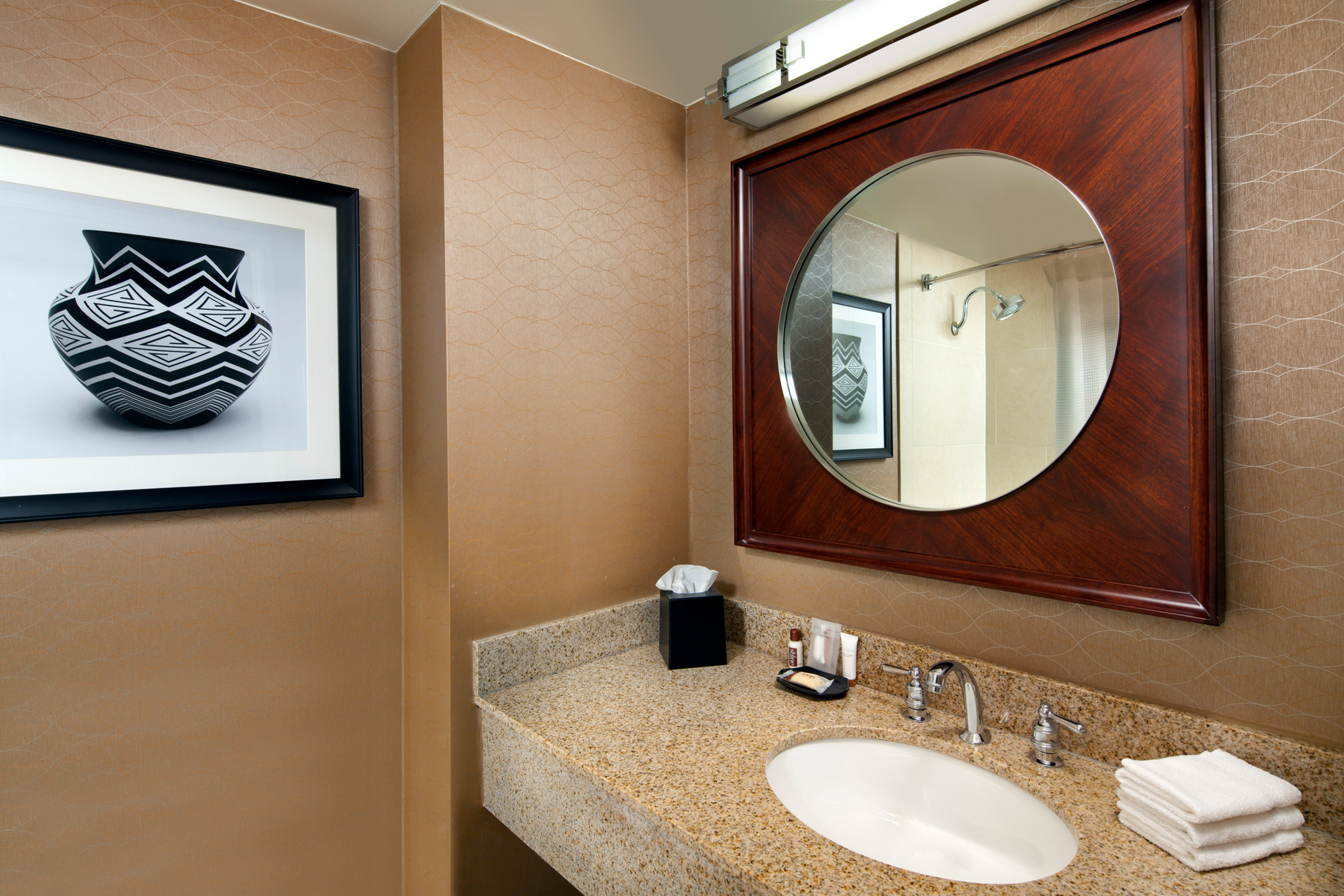 Guest room bath at the Wyndham Denver Tech Center in Greenwood Village, Colorado