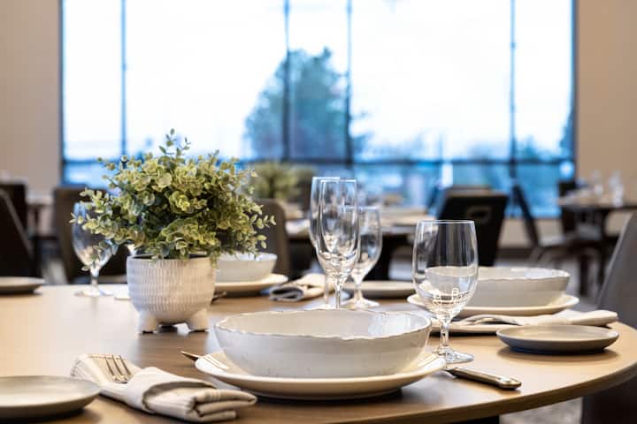 Origin Westminster, a Wyndham Hotel ballroom banquet rounds in Westminster, Colorado
