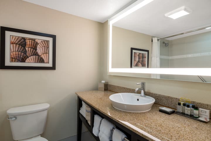 Guest room bath at the Wyndham Boca Raton in Boca Raton, Florida