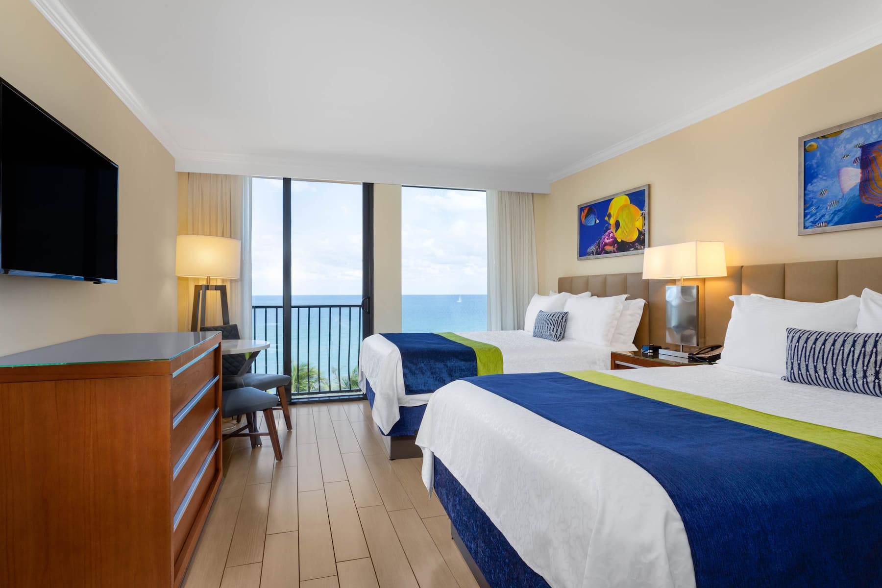 Guest room at the Wyndham Deerfield Beach Resort in Deerfield Beach, Florida