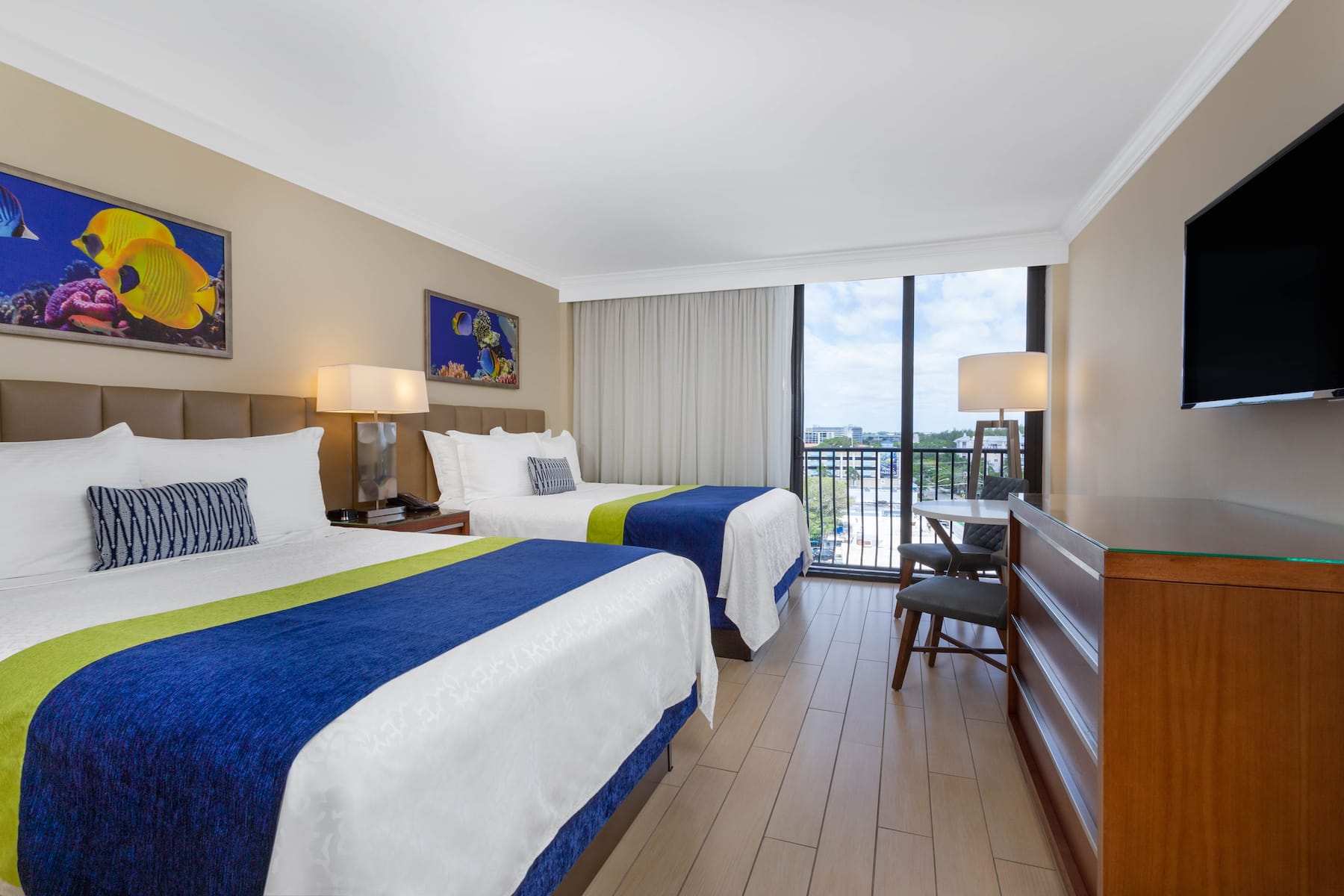 Guest room at the Wyndham Deerfield Beach Resort in Deerfield Beach, Florida