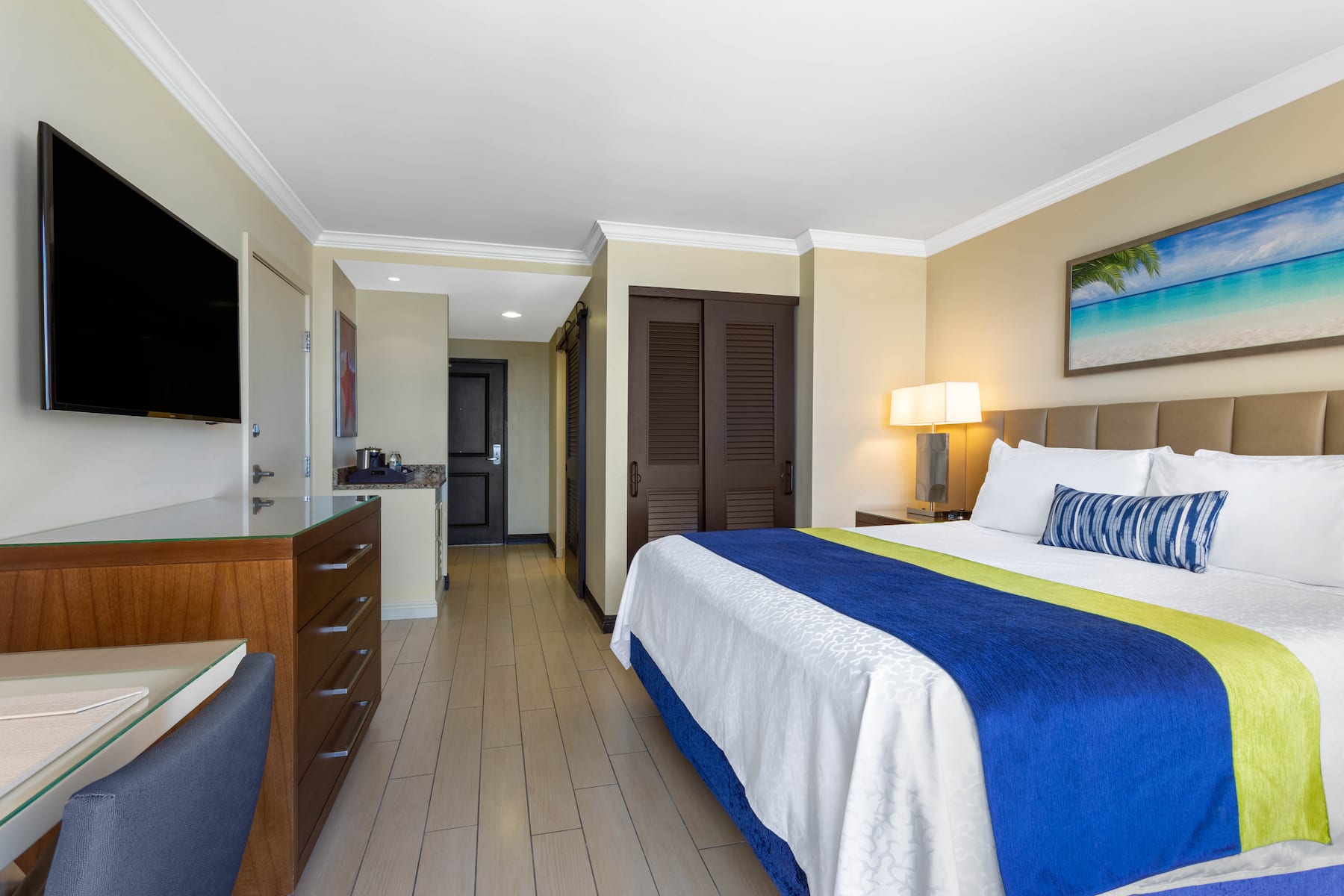 Guest room at the Wyndham Deerfield Beach Resort in Deerfield Beach, Florida
