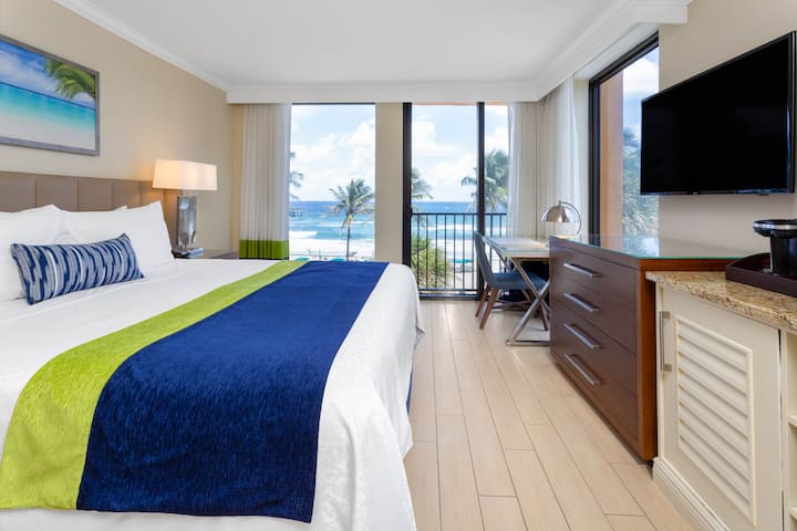 Guest room at the Wyndham Deerfield Beach Resort in Deerfield Beach, Florida