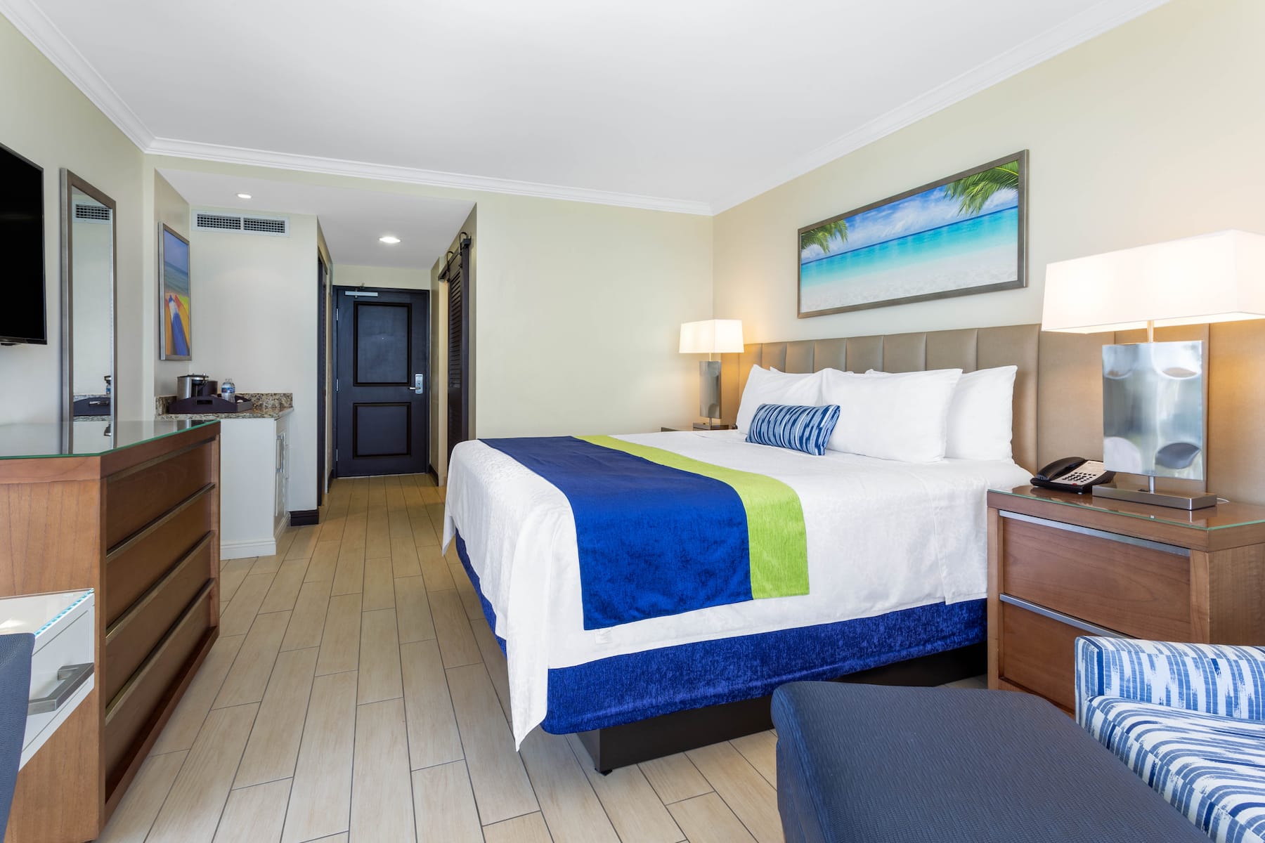 Guest room at the Wyndham Deerfield Beach Resort in Deerfield Beach, Florida