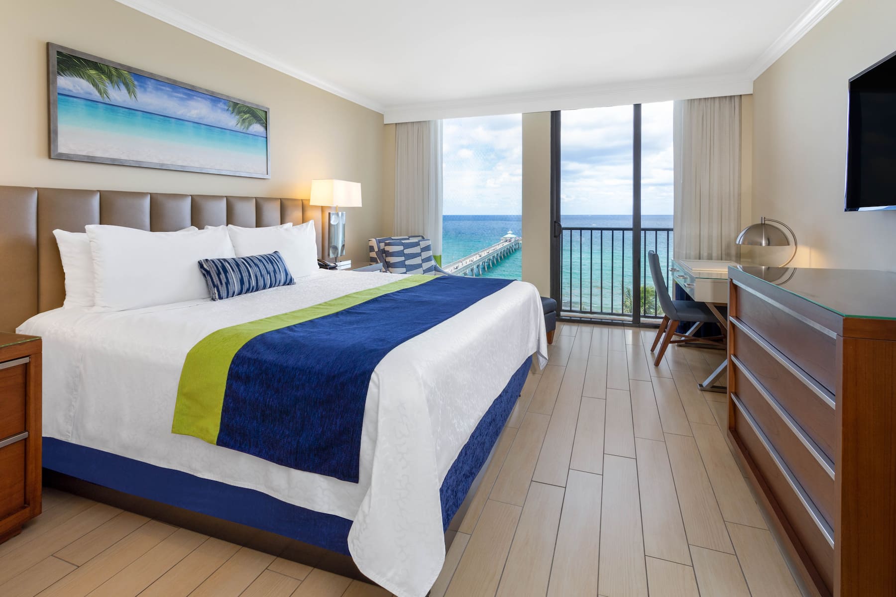 Guest room at the Wyndham Deerfield Beach Resort in Deerfield Beach, Florida