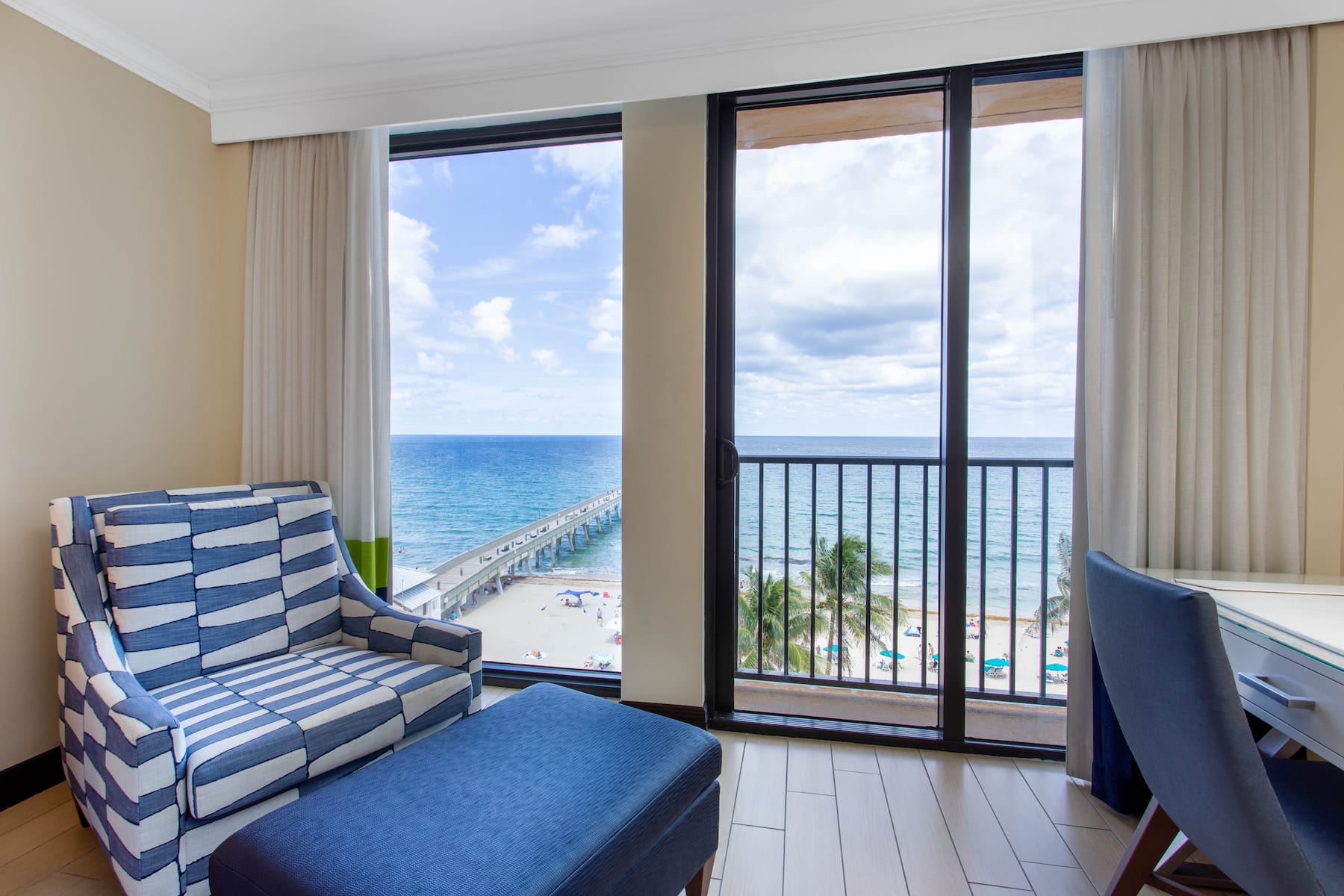 Guest room at the Wyndham Deerfield Beach Resort in Deerfield Beach, Florida