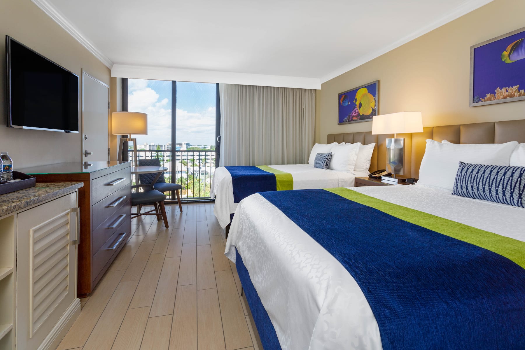 Guest room at the Wyndham Deerfield Beach Resort in Deerfield Beach, Florida