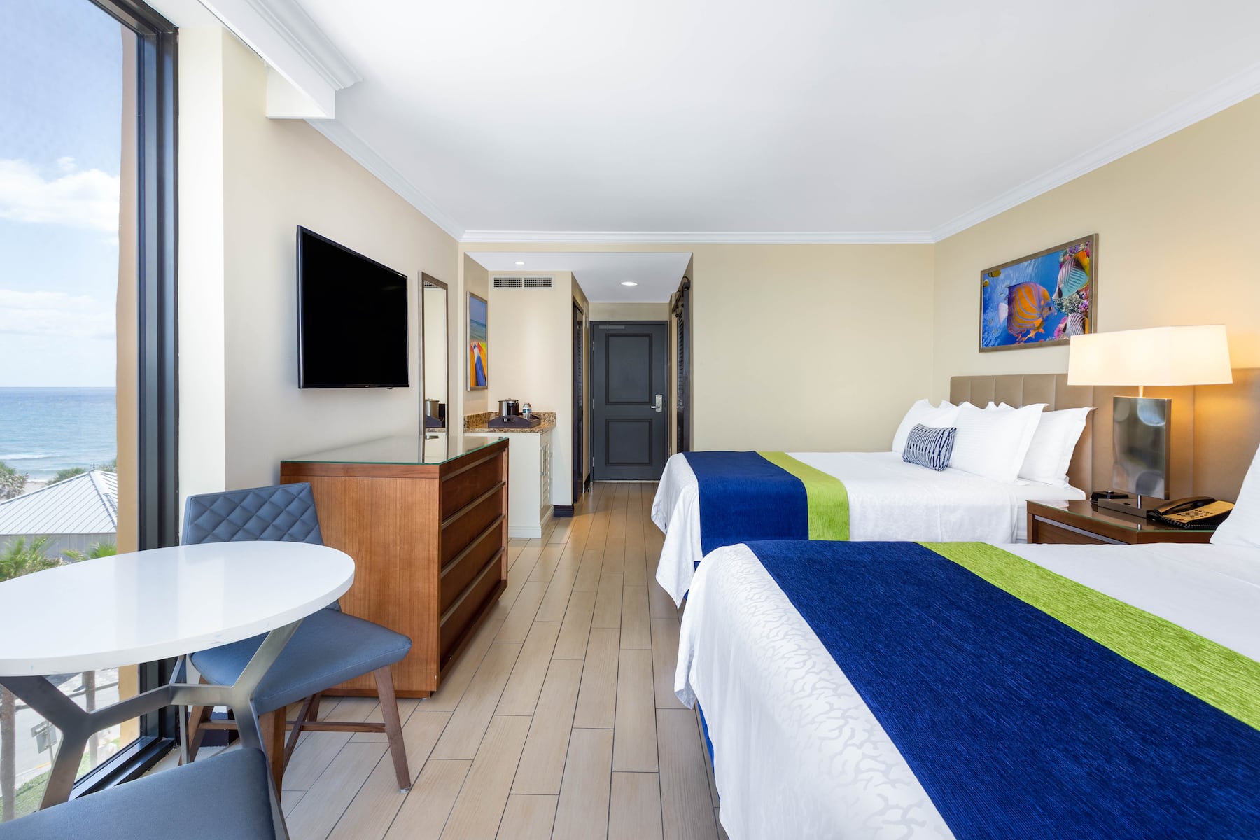 Guest room at the Wyndham Deerfield Beach Resort in Deerfield Beach, Florida
