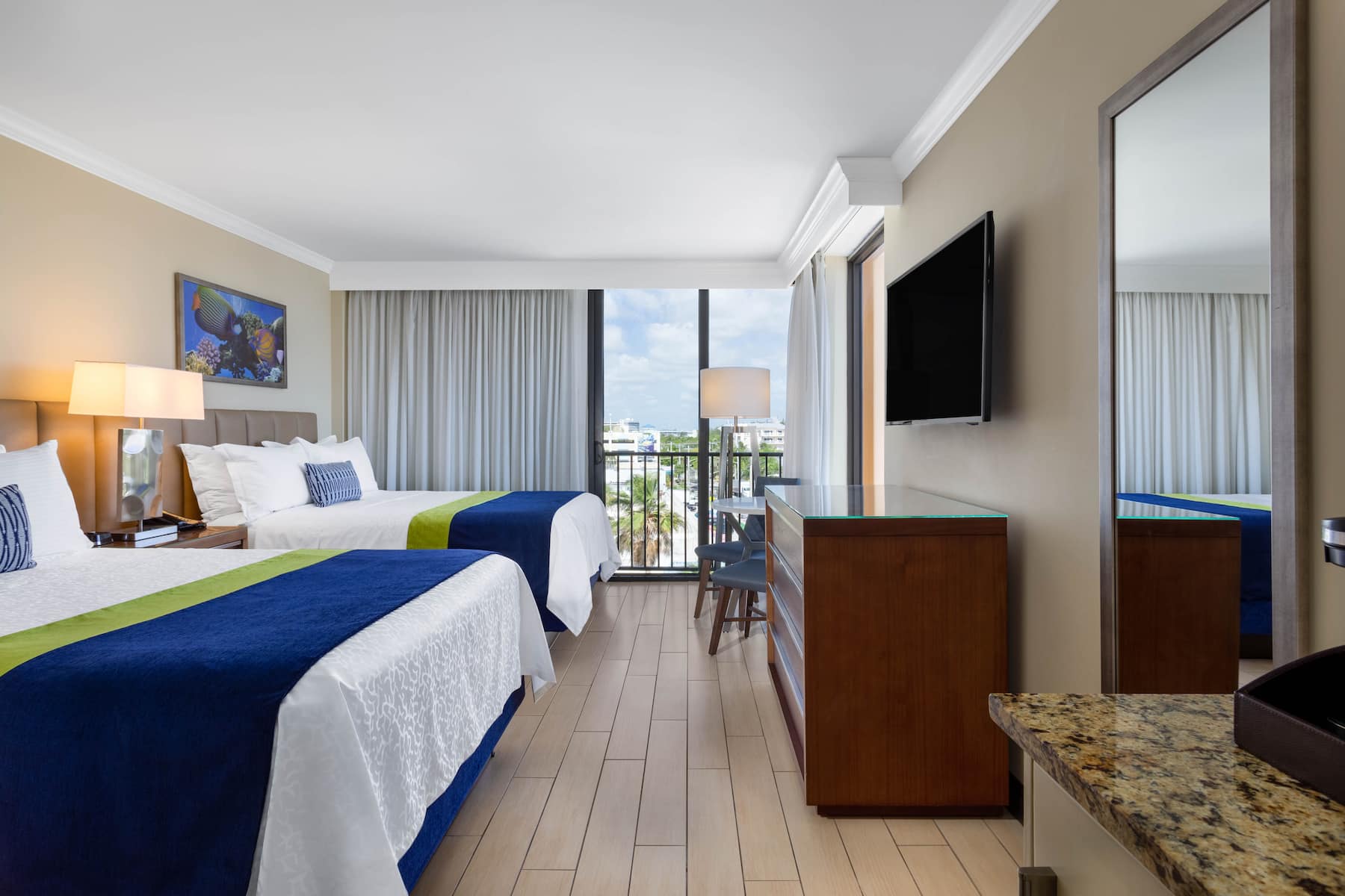 Guest room at the Wyndham Deerfield Beach Resort in Deerfield Beach, Florida