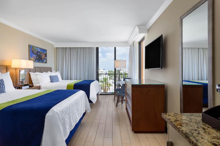 Guest room at the Wyndham Deerfield Beach Resort in Deerfield Beach, Florida