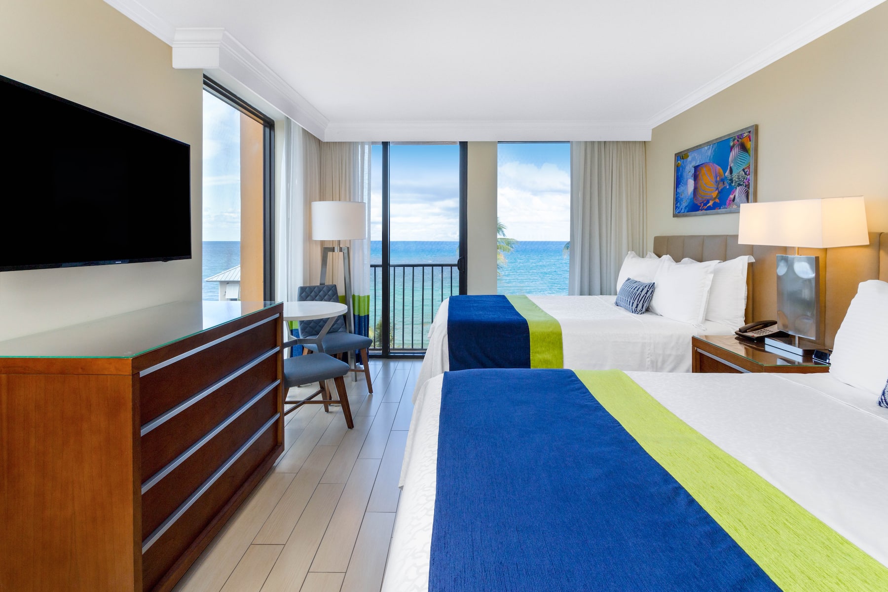 Guest room at the Wyndham Deerfield Beach Resort in Deerfield Beach, Florida