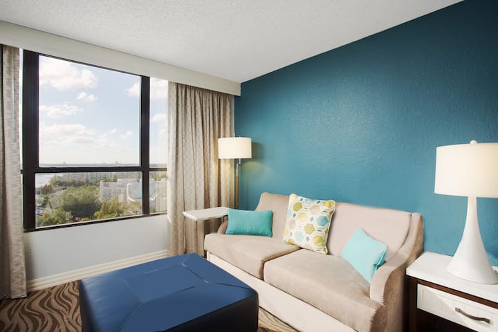 Guest room at the Wyndham Lake Buena Vista Disney Springs Area in Lake Buena Vista, Florida