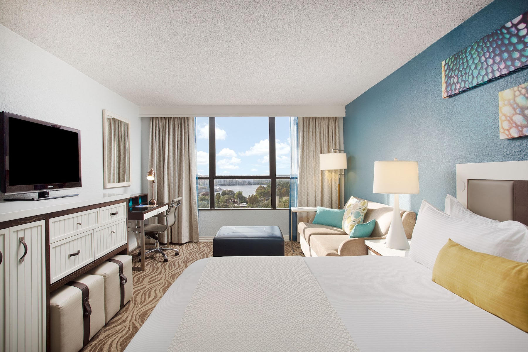 Guest room at the Wyndham Lake Buena Vista Disney Springs Area in Lake Buena Vista, Florida