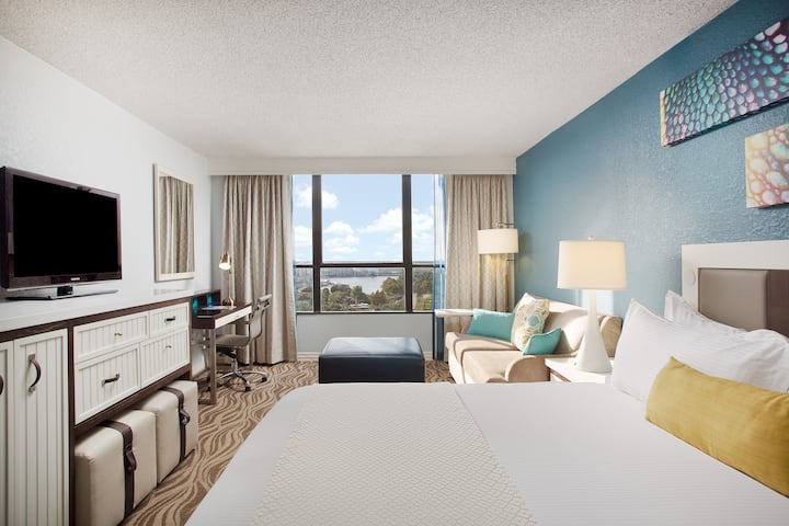 Guest room at the Wyndham Lake Buena Vista Disney Springs Area in Lake Buena Vista, Florida