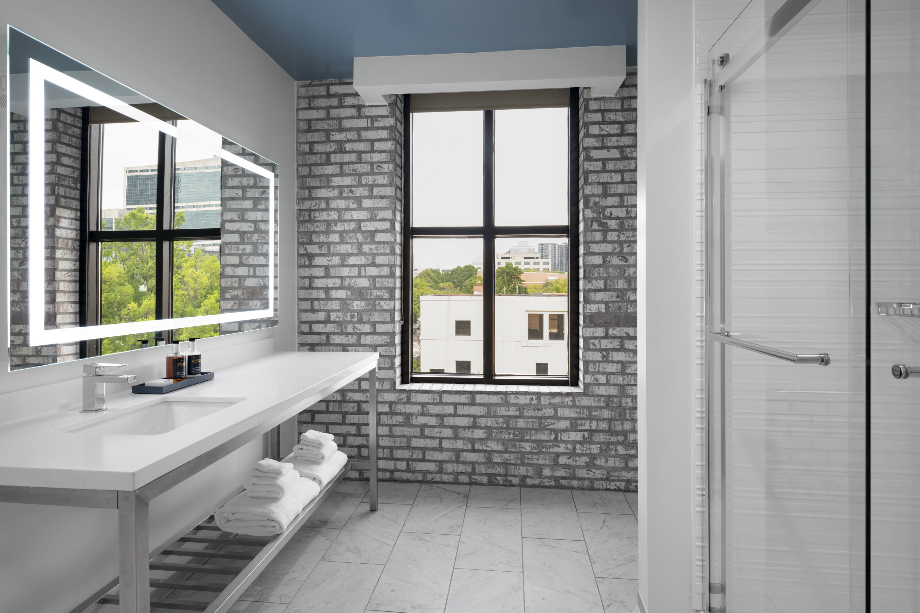 Guest room bath at the Origin Atlanta, a Wyndham Hotel in Atlanta, Georgia