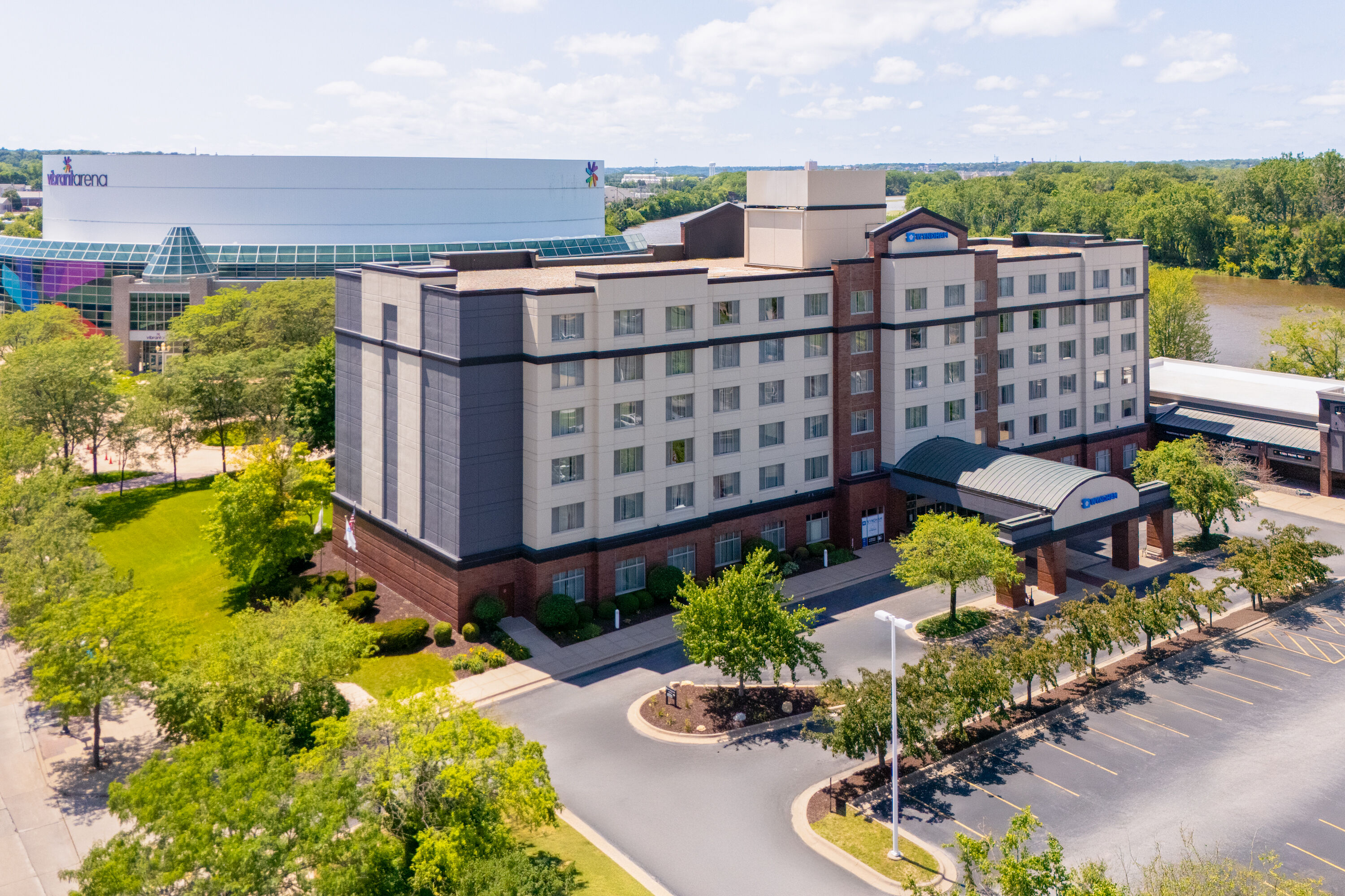Aerial View of Wyndham Moline on John Deere Commons hotel in Moline, Illinois
